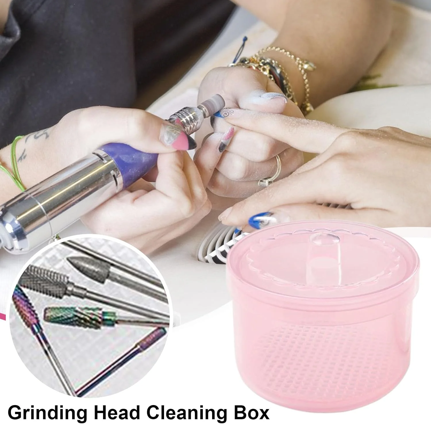 جعبه ابزار ناخن - جعبه تمیز کننده سر سوهان ناخن - سینی تمیز کننده فیلتر دوتایی قابل حمل برای مسافرت، موچین و لوازم جانبی مانیکور خانگی
