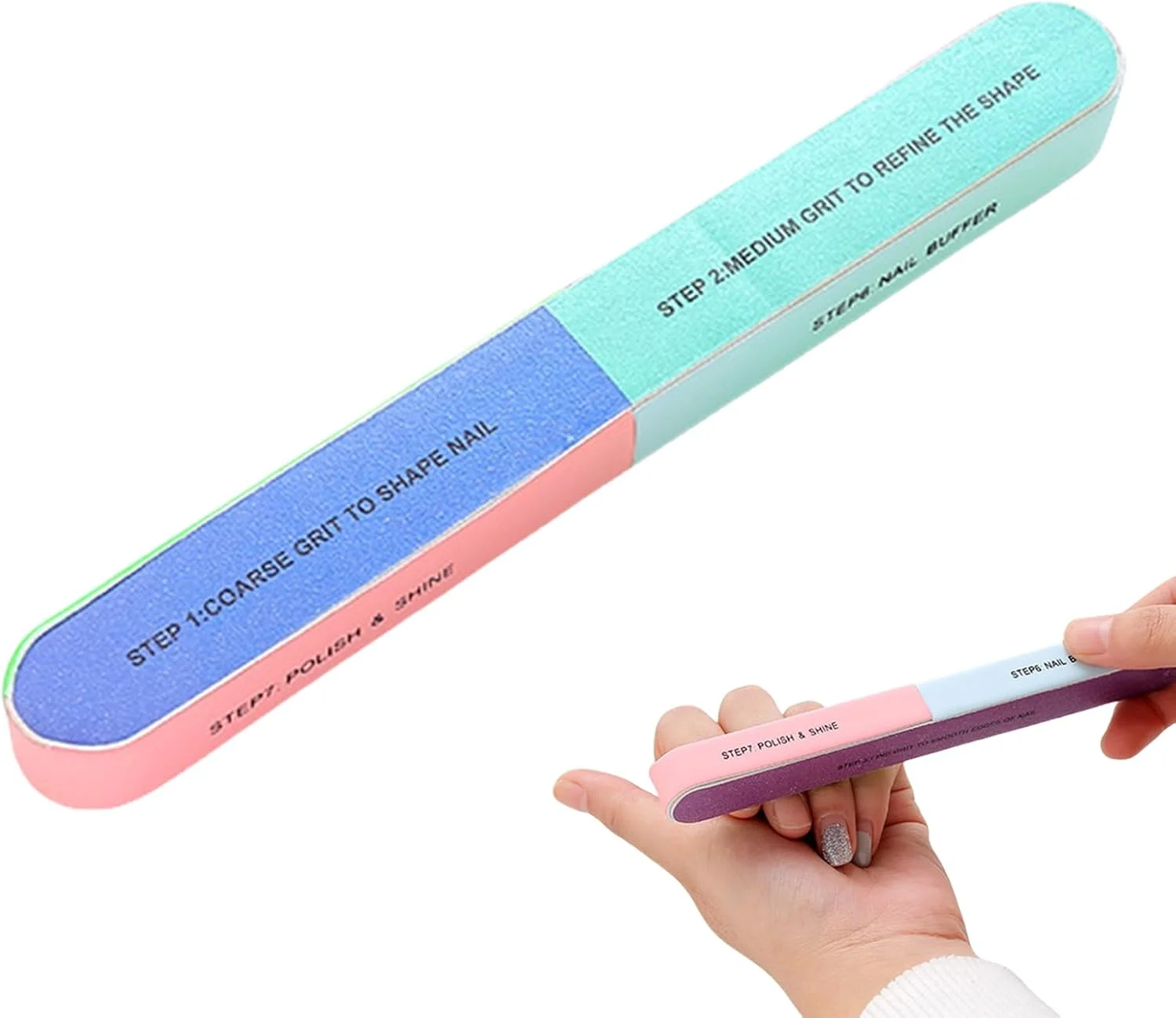 سوهان ناخن بافر - بلوک بافر 7 طرفه حرفه ای، لوازم جانبی منزل برای پدیکور، مسافرت، سالمندان، کودکان، خانواده، اسپا، عروسی