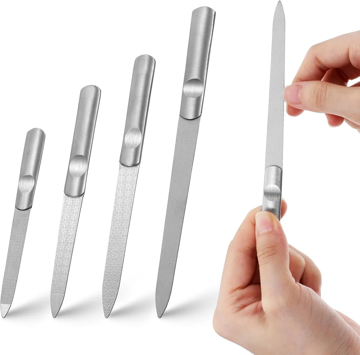 سوهان ناخن، بافر ناخن، 4 عدد سوهان حرفه ای قابل استفاده مجدد در 4 سایز برای ناخن های طبیعی، سوهان ناخن فلزی دو طرفه برای زنان، ابزار مراقبت از ناخن هدیه برای زنان