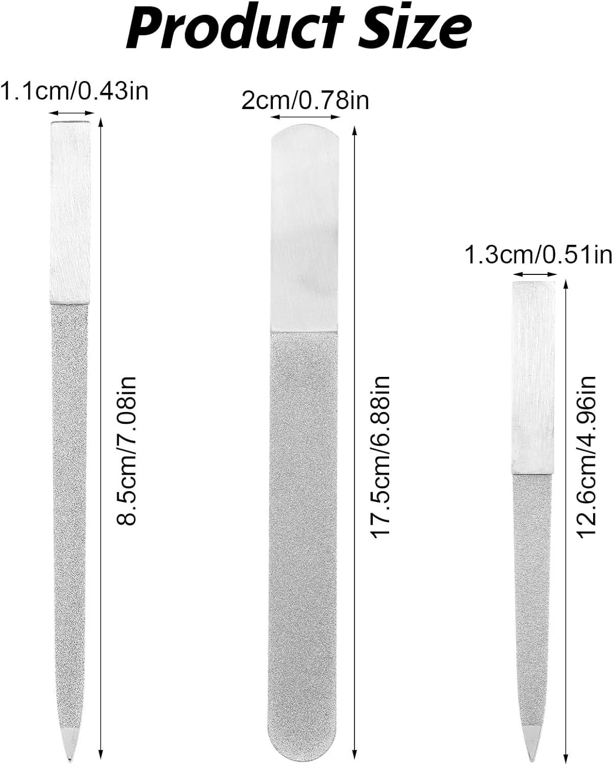 ست سوهان ناخن الماسه، 3 عدد سوهان ناخن فلزی، سوهان ناخن دو طرفه استیل ضد زنگ، ابزار سوهان ناخن برای سالن و منزل، زنانه و مردانه (نقره ای)