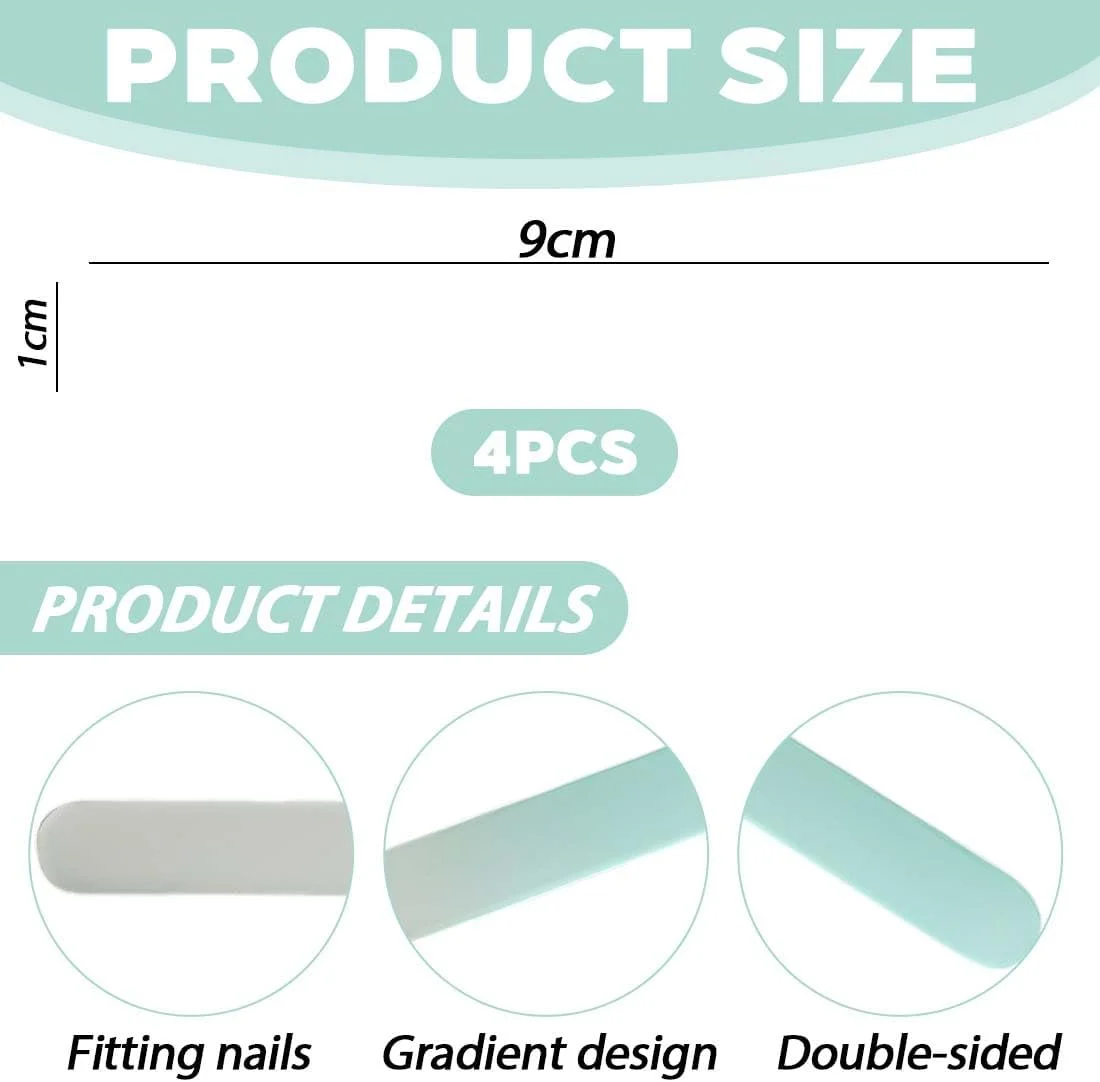 مجموعه ۴ عددی سوهان ناخن شیشه ای، سوهان ناخن شیشه ای کریستالی رنگارنگ حرفه ای برای ناخن های طبیعی نوزادان، کودکان و بزرگسالان، مراقبت از ناخن، صیقلی و قابل شستشو در هر دو طرف