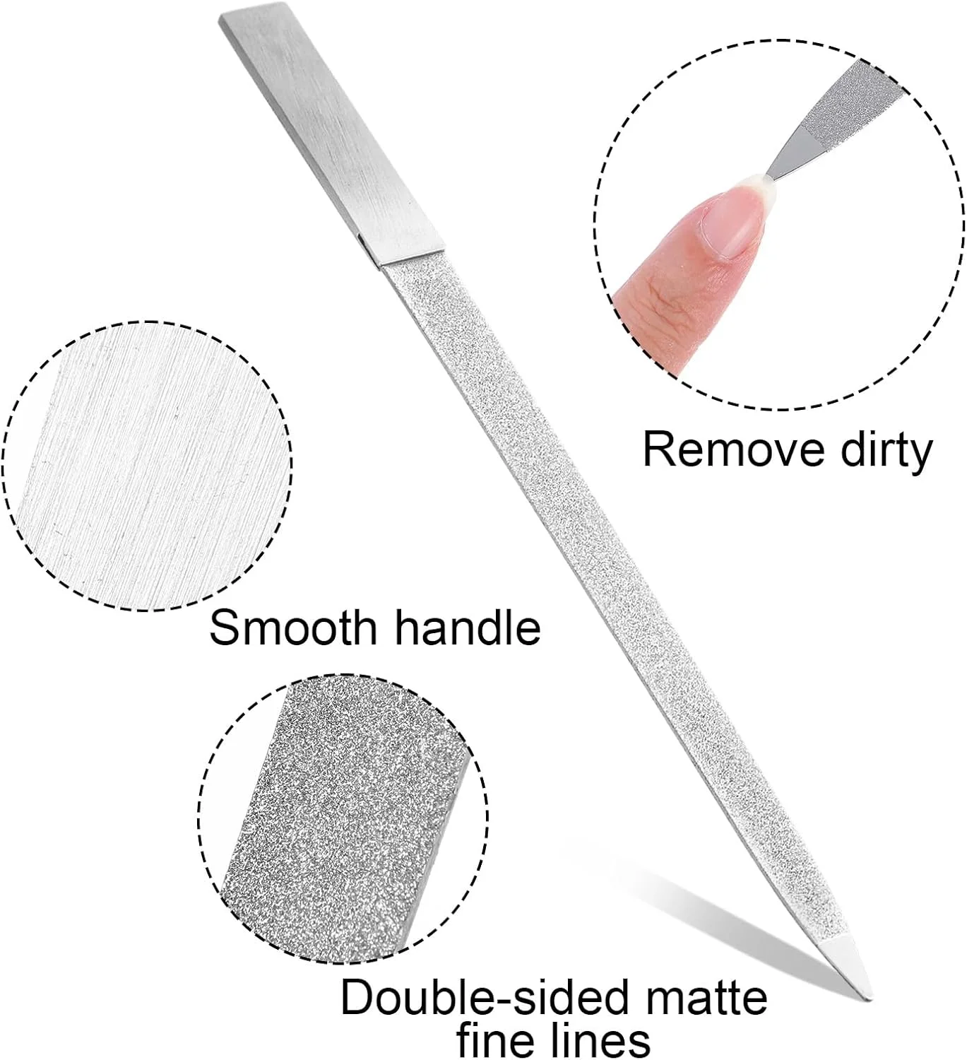 ست سوهان ناخن الماسه، 3 عدد سوهان ناخن فلزی، سوهان ناخن دو طرفه استیل ضد زنگ، ابزار سوهان ناخن برای سالن و منزل، زنانه و مردانه (نقره ای)