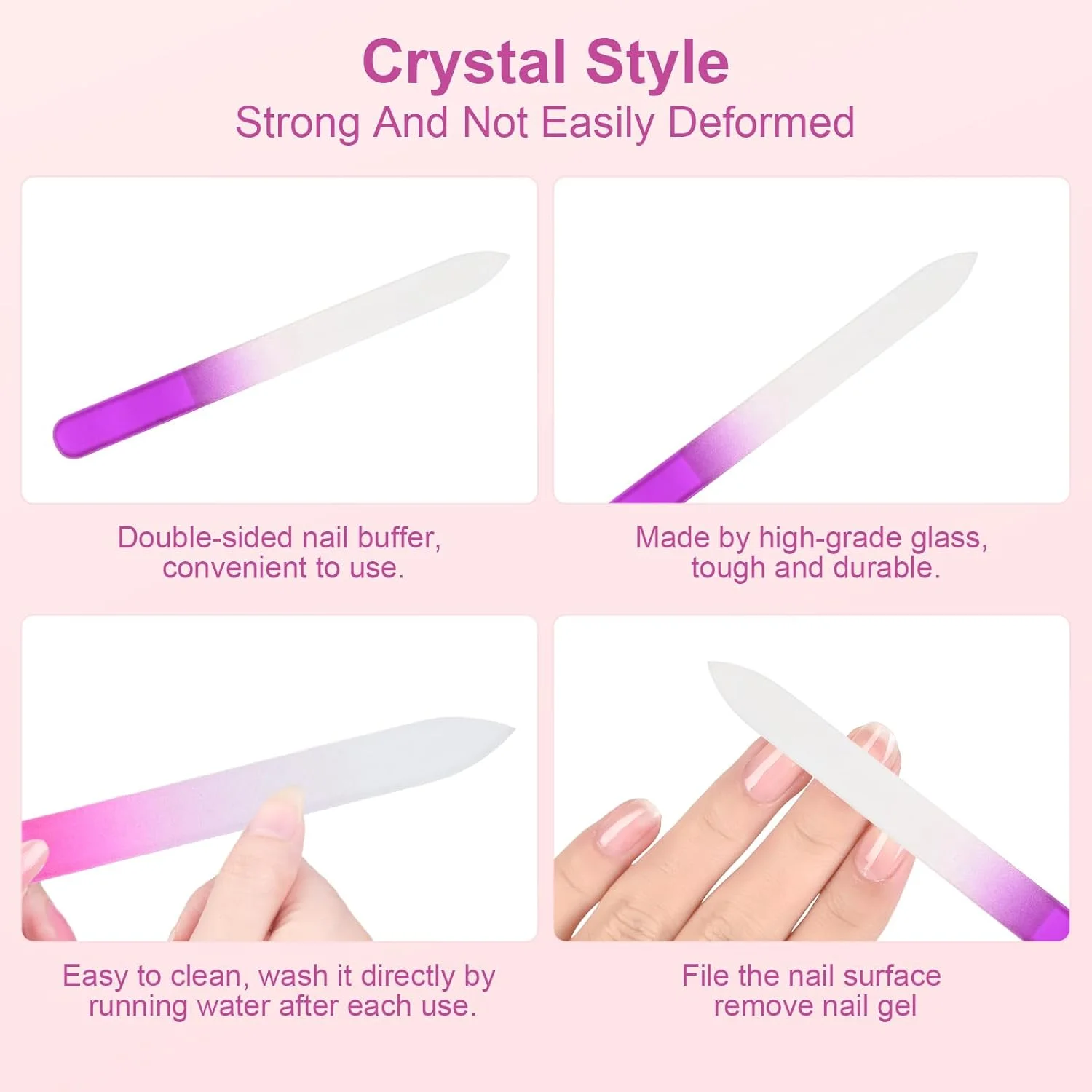 ست ۸ عددی سوهان ناخن شیشه ای، سوهان ناخن کریستالی دو طرفه، سوهان ناخن بادوام و قابل استفاده مجدد برای بانوان و دختران