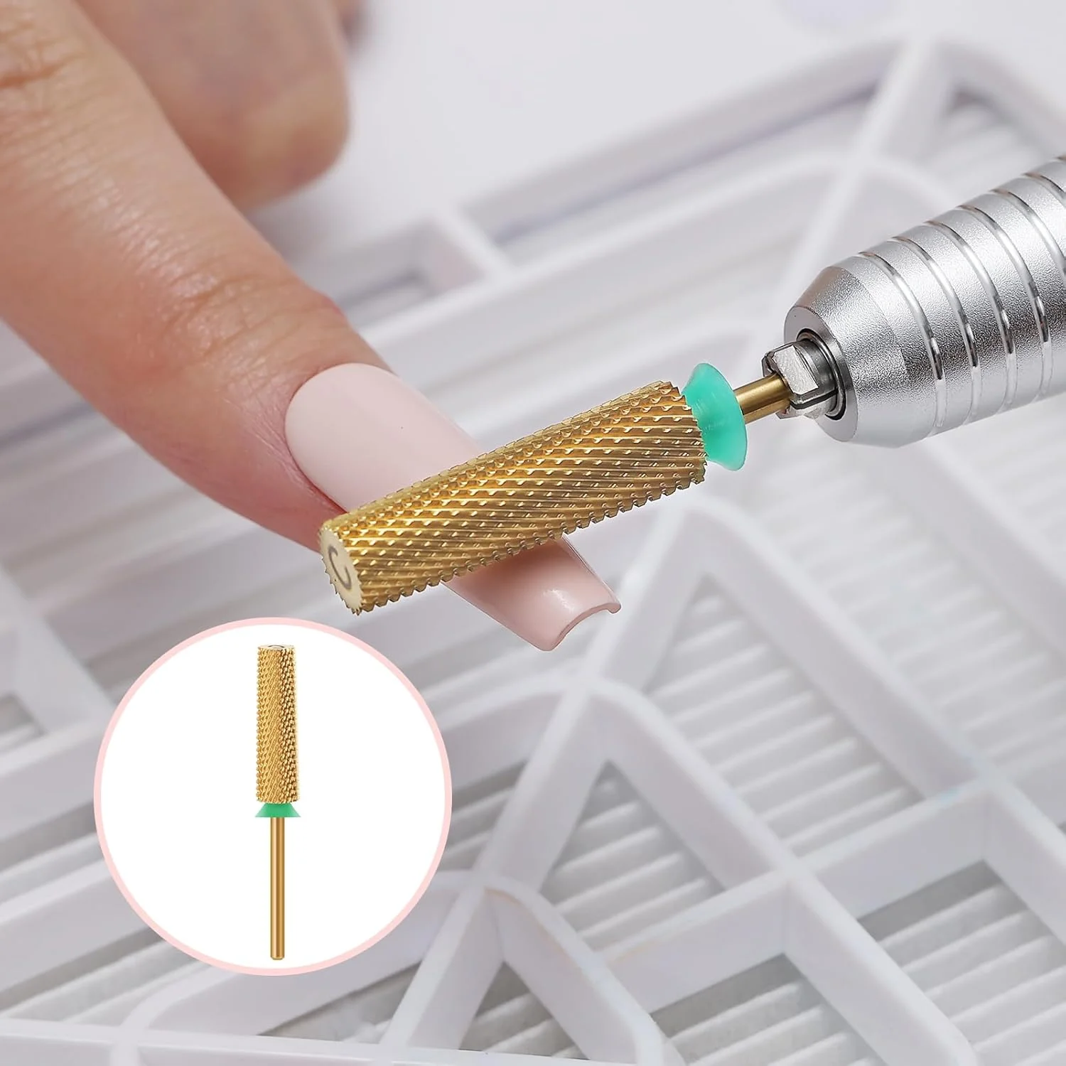 سوهان ناخن استوانه ای مینی فوق العاده بلند برای تمیز کردن بستر ناخن، کوتیکول و پوست مرده، آماده سازی ناخن، چرخش دو طرفه، لوازم سالن مانیکور، رزگلد، M