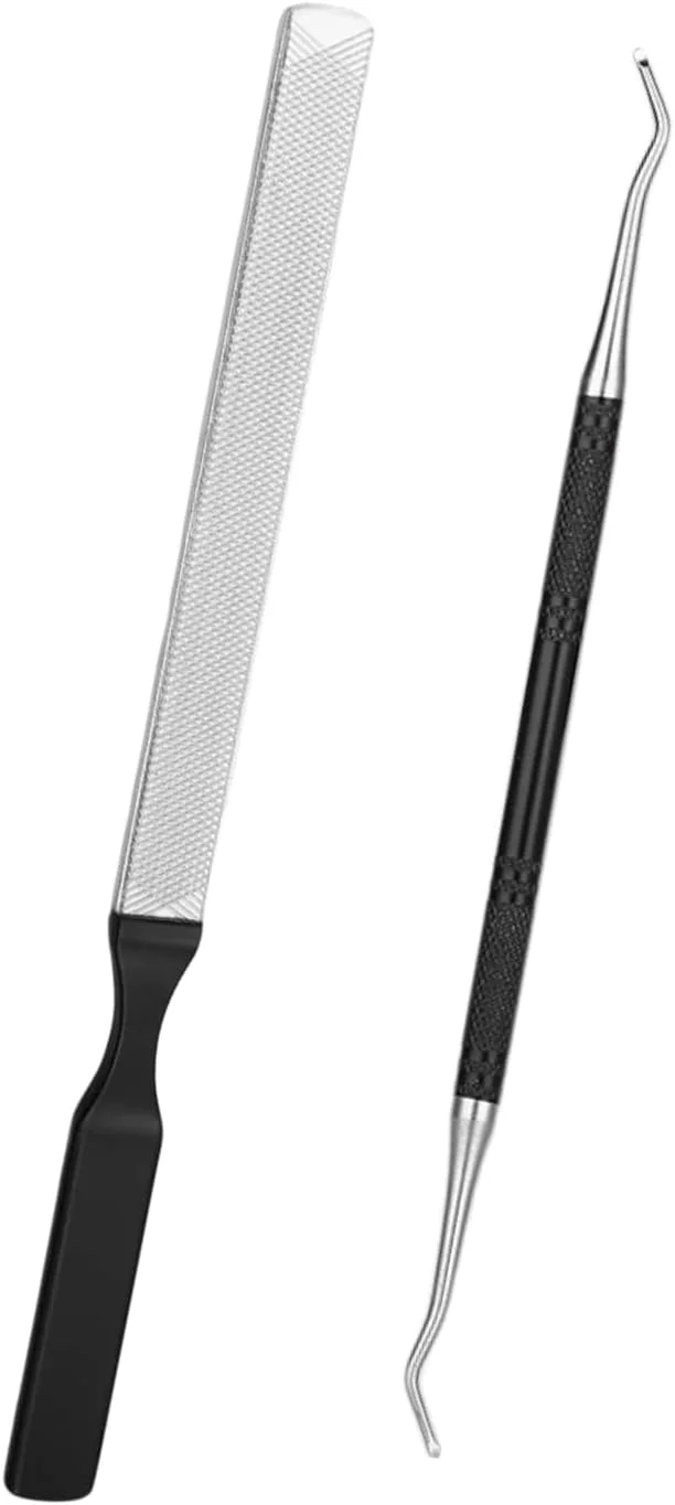 دو عدد سوهان ناخن پا برای ناخن های ضخیم و قارچی، سوهان ناخن فولادی بلند برای اونیکومیکوز، ناخن های قارچی و فرورفته - بالابرنده ناخن دو طرفه، ابزار ناخن برای آقایان و بانوان (مشکی)