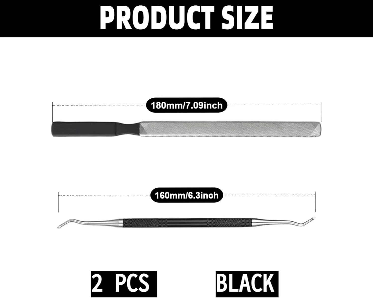دو عدد سوهان ناخن پا برای ناخن های ضخیم و قارچی، سوهان ناخن فولادی بلند برای اونیکومیکوز، ناخن های قارچی و فرورفته - بالابرنده ناخن دو طرفه، ابزار ناخن برای آقایان و بانوان (مشکی)