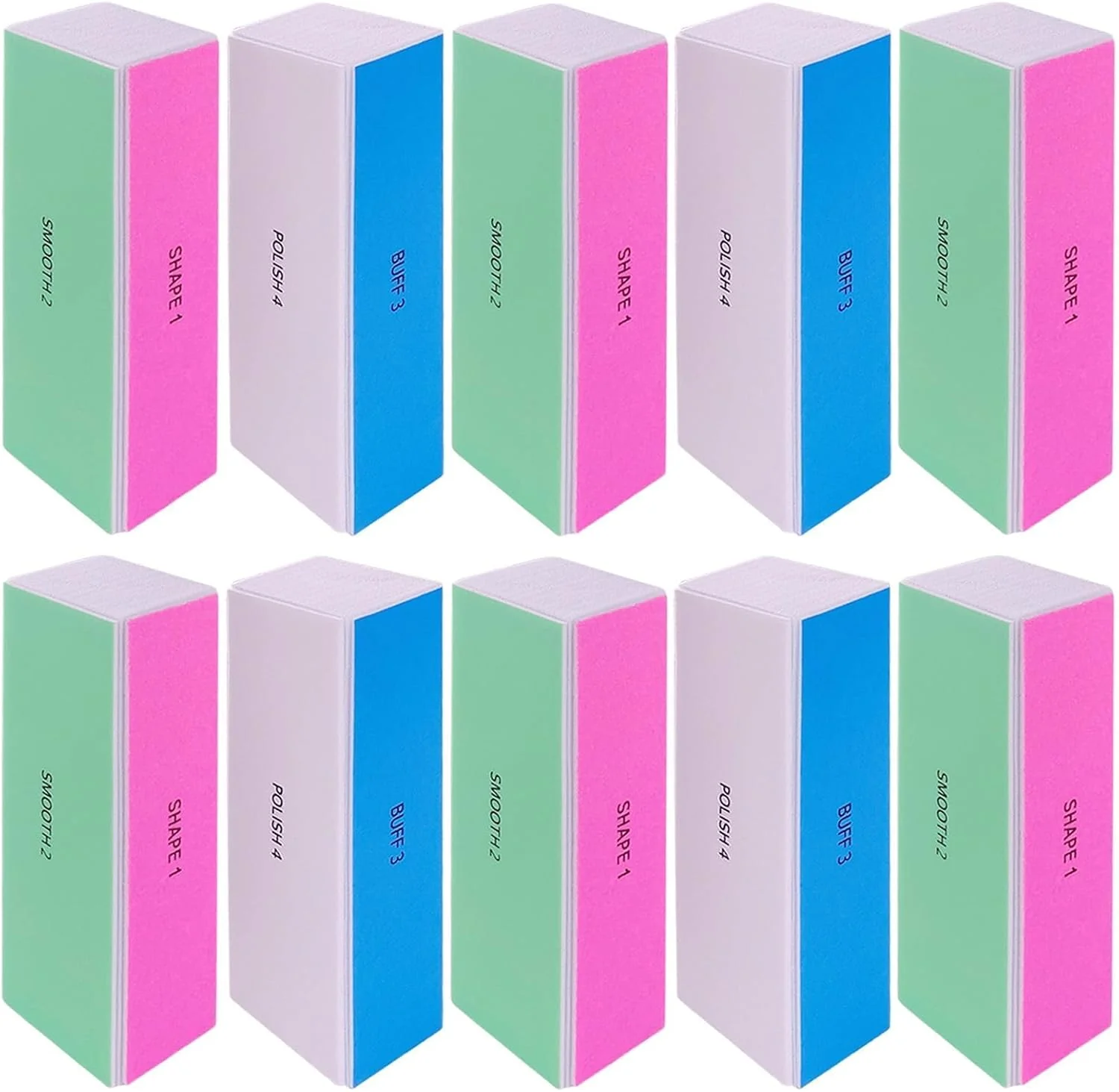 بلاک بافر ناخن 4 طرفه، فایل های بافر درخشان کننده ناخن، برای ناخن های طبیعی و اکریلیک، بلاک بافر صاف کننده، بافر فایل ناخن 120/240/600/3000 گریت برای بافر کردن و درخشان کردن (10 عدد)