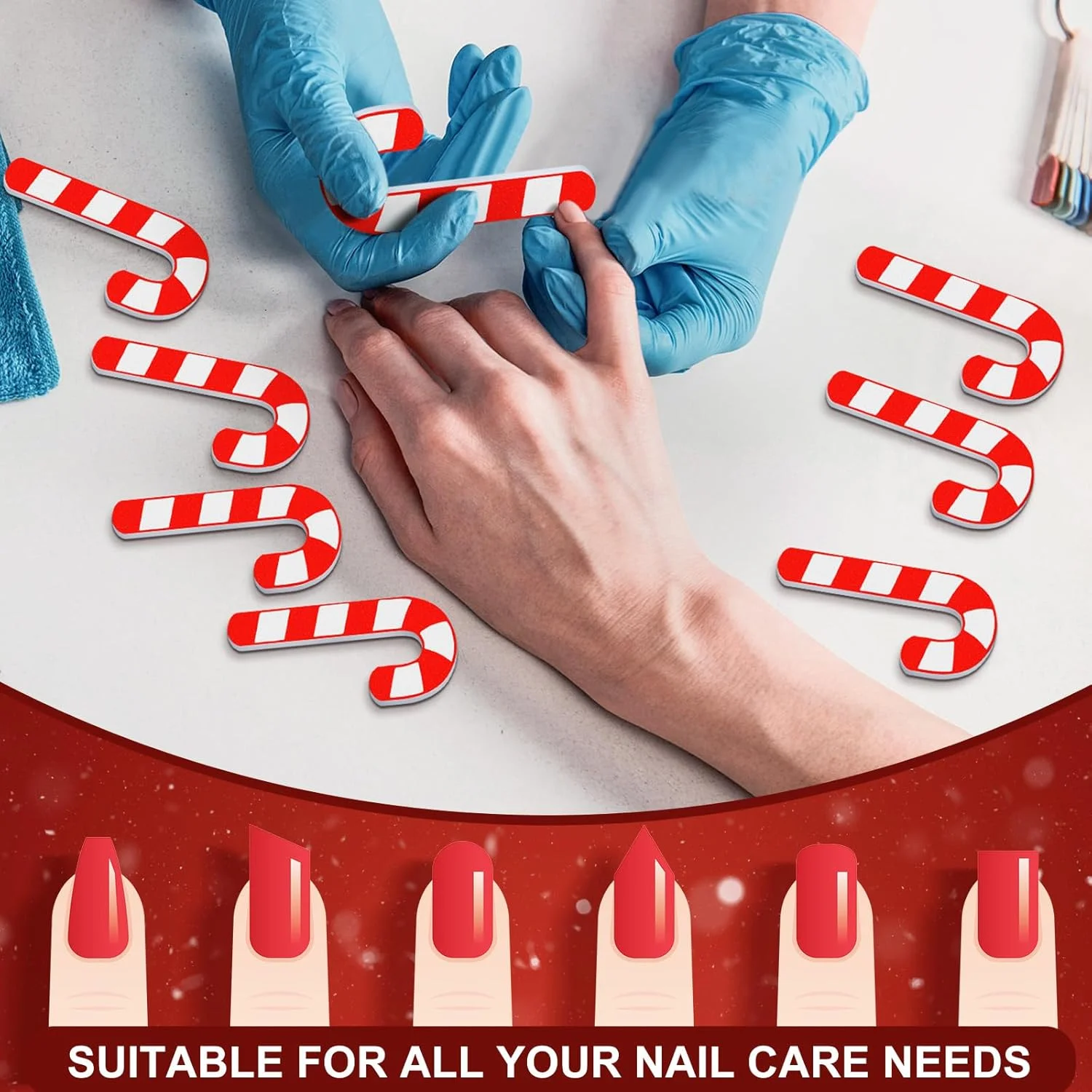 ۵۰ عدد سوهان ناخن طرح کریسمس، هدیه عمده برای خانم ها، سوهان ناخن دو طرفه با طرح آبنبات عصایی کوچک، مجموعه تخته سمباده قرمز و سفید، بافر تخته ناخن برای ناخن های اکریلیک طبیعی، هدیه جشن کریسمس