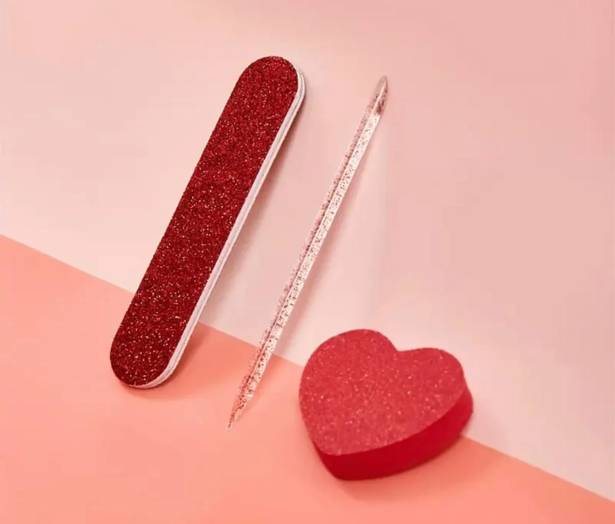 سوهان ناخن شیشه ای حرفه ای با جعبه قلبی شکل، اکلیل قرمز، ست 5 عددی