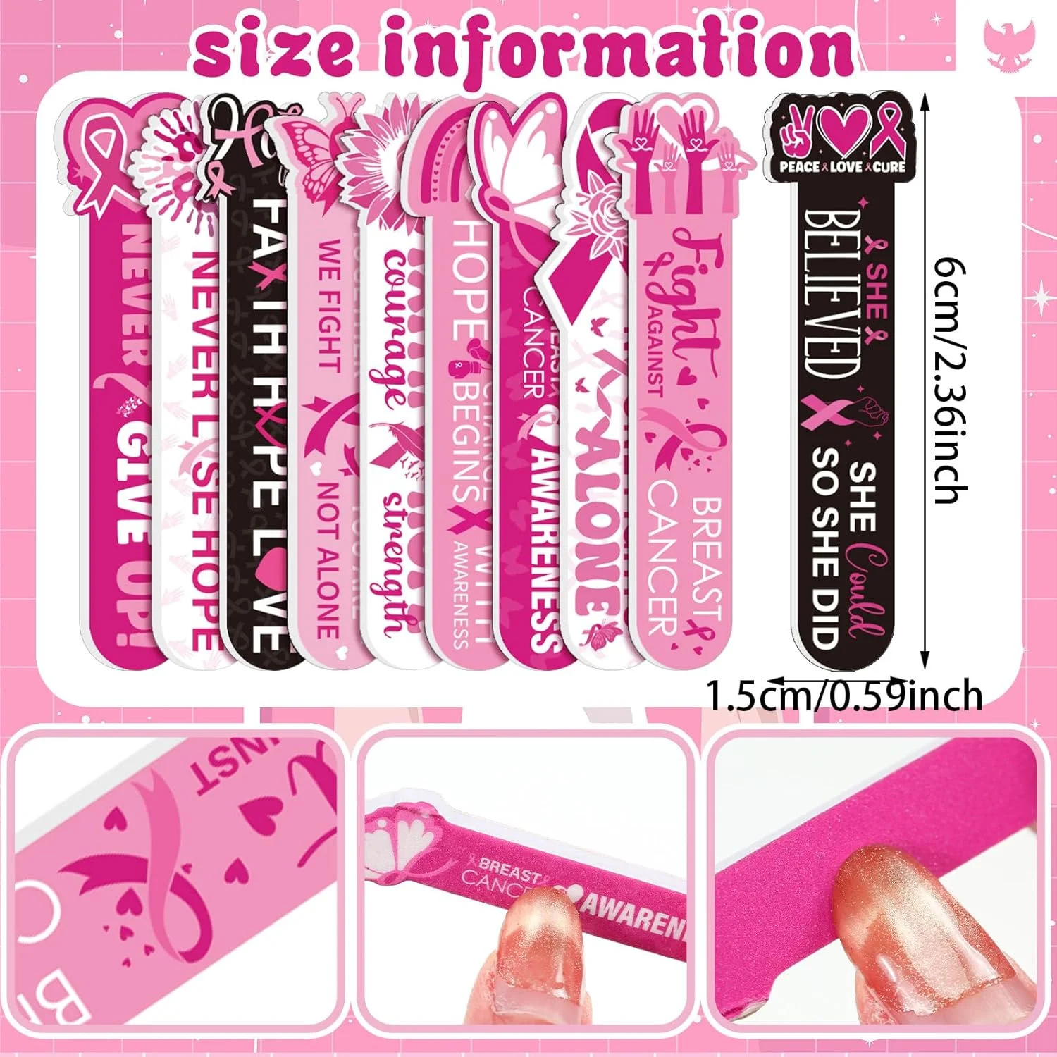 200 عدد سوهان ناخن کوچک با طرح آگاهی از سرطان سینه، ابزار مانیکور، سوهان بافر ناخن روبان صورتی برای فعالیت های عمومی بانوان