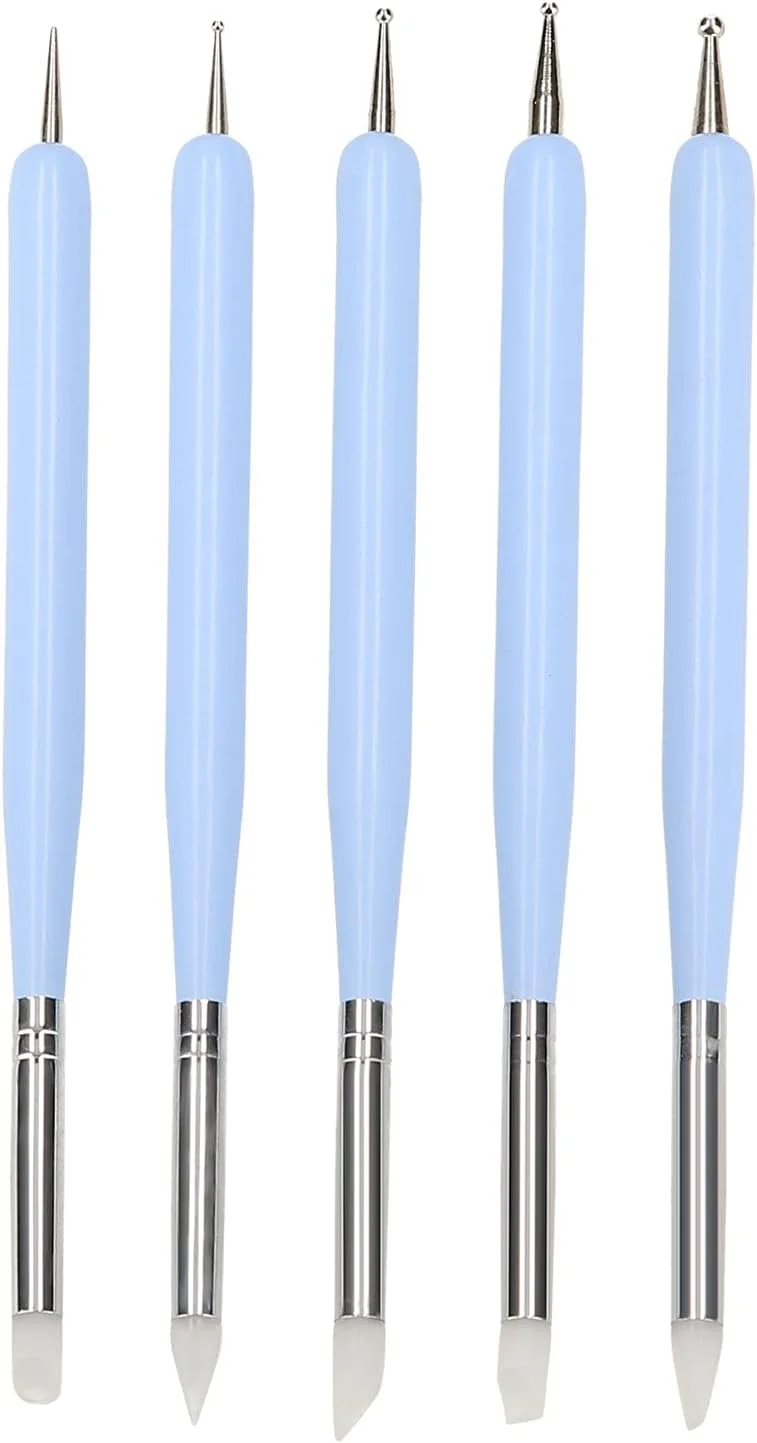 ست قلم طراحی ناخن 5 عددی با سر سیلیکونی برای طراحی سه بعدی