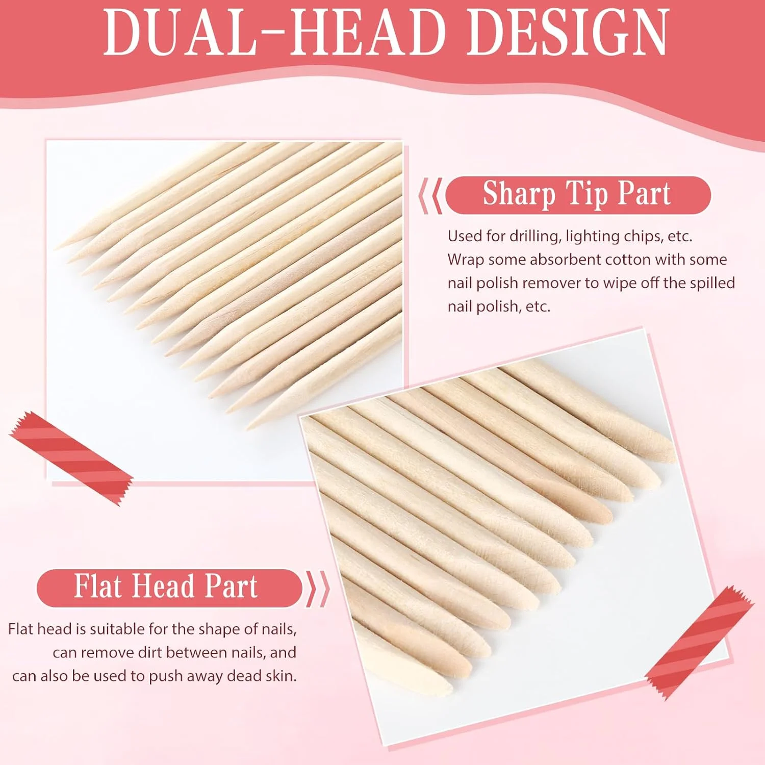 بسته 300 عددی چوب های نارنجی، 114 × 3.8 میلی متر، چوب مانیکور دو سر برای مراقبت از ناخن، مراقبت از پا، آرایش