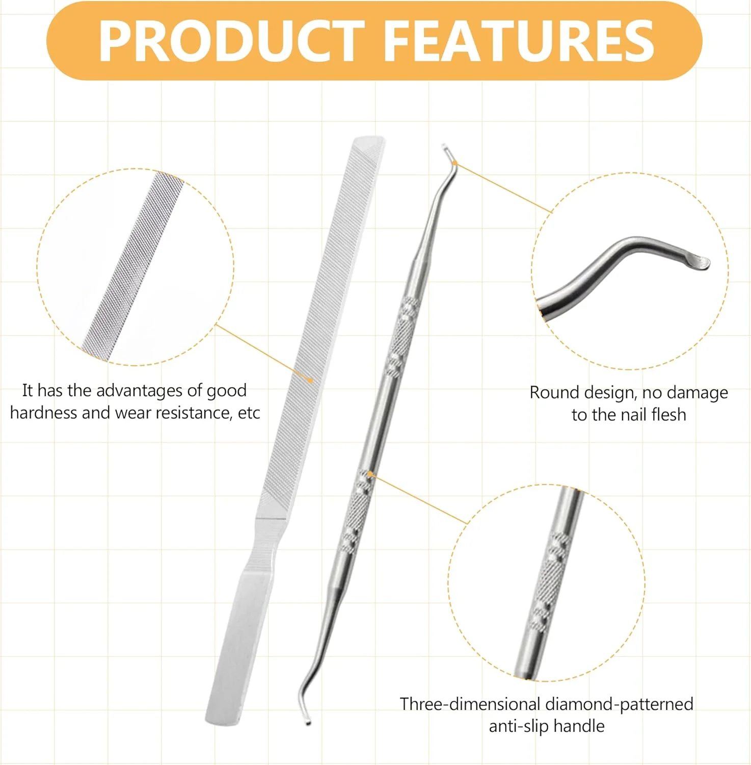 4 عدد سوهان ناخن پا برای ناخن های ضخیم، سوهان ناخن فلزی بلند فولادی برای ناخن های فرورفته و ضخیم، به همراه ابزار بلند کننده ناخن دو طرفه برای آقایان و بانوان