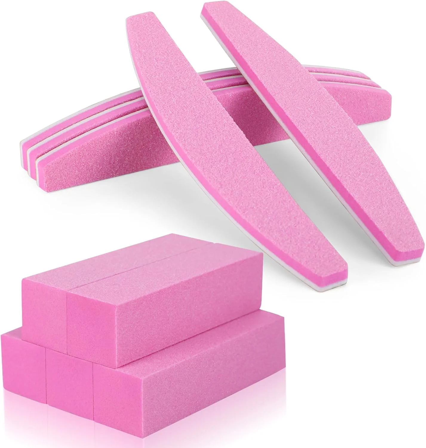 بسته 10 عددی سوهان ناخن، دو طرفه 100/180، بلوک سفید کننده ناخن (صورتی، 10 عدد، درجه زبری 100/180)