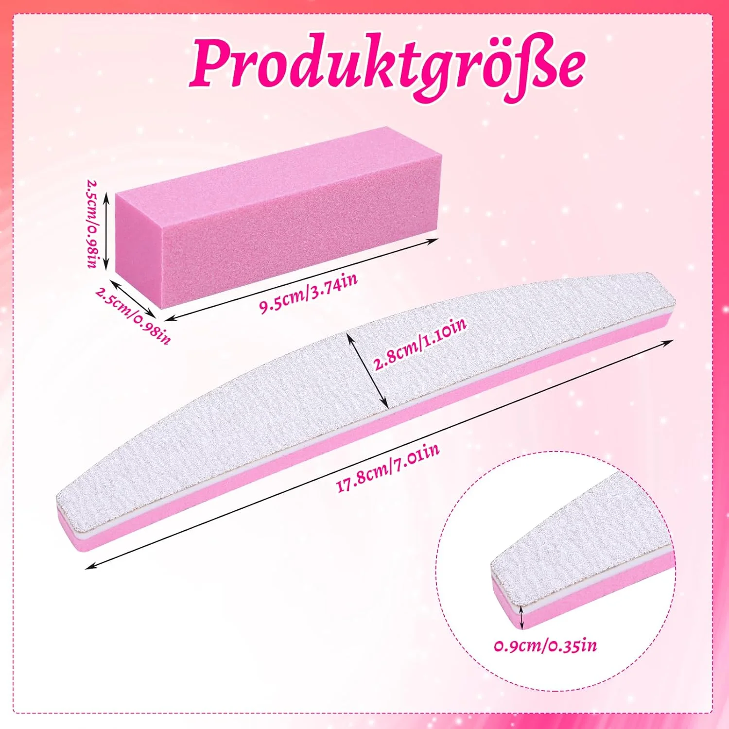 بسته 10 عددی سوهان ناخن، دو طرفه 100/180، بلوک سفید کننده ناخن (صورتی، 10 عدد، درجه زبری 100/180)