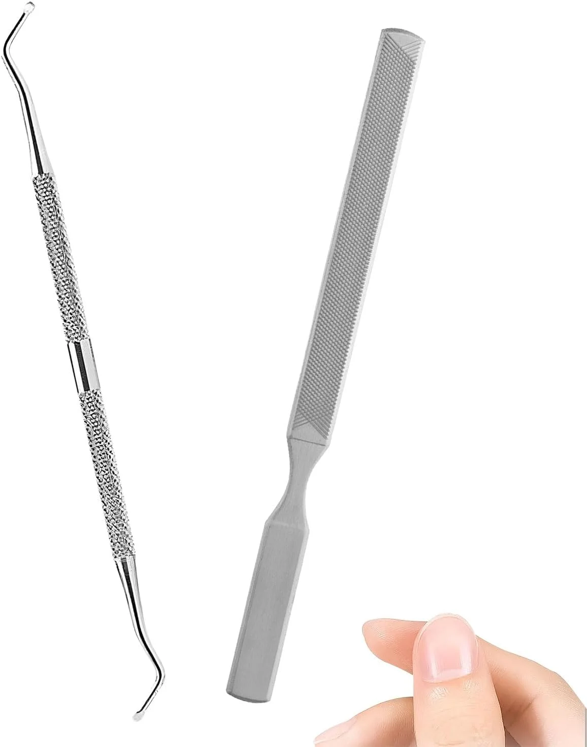 دو عدد سوهان ناخن فولادی بلند با دسته استیل ضد لغزش و لیفتر ناخن دو طرفه، سوهان ناخن برای اونیکومیکوزیس، ناخن های قارچی و فرورفته، ابزار مانیکور پدیکور برای مردان و زنان