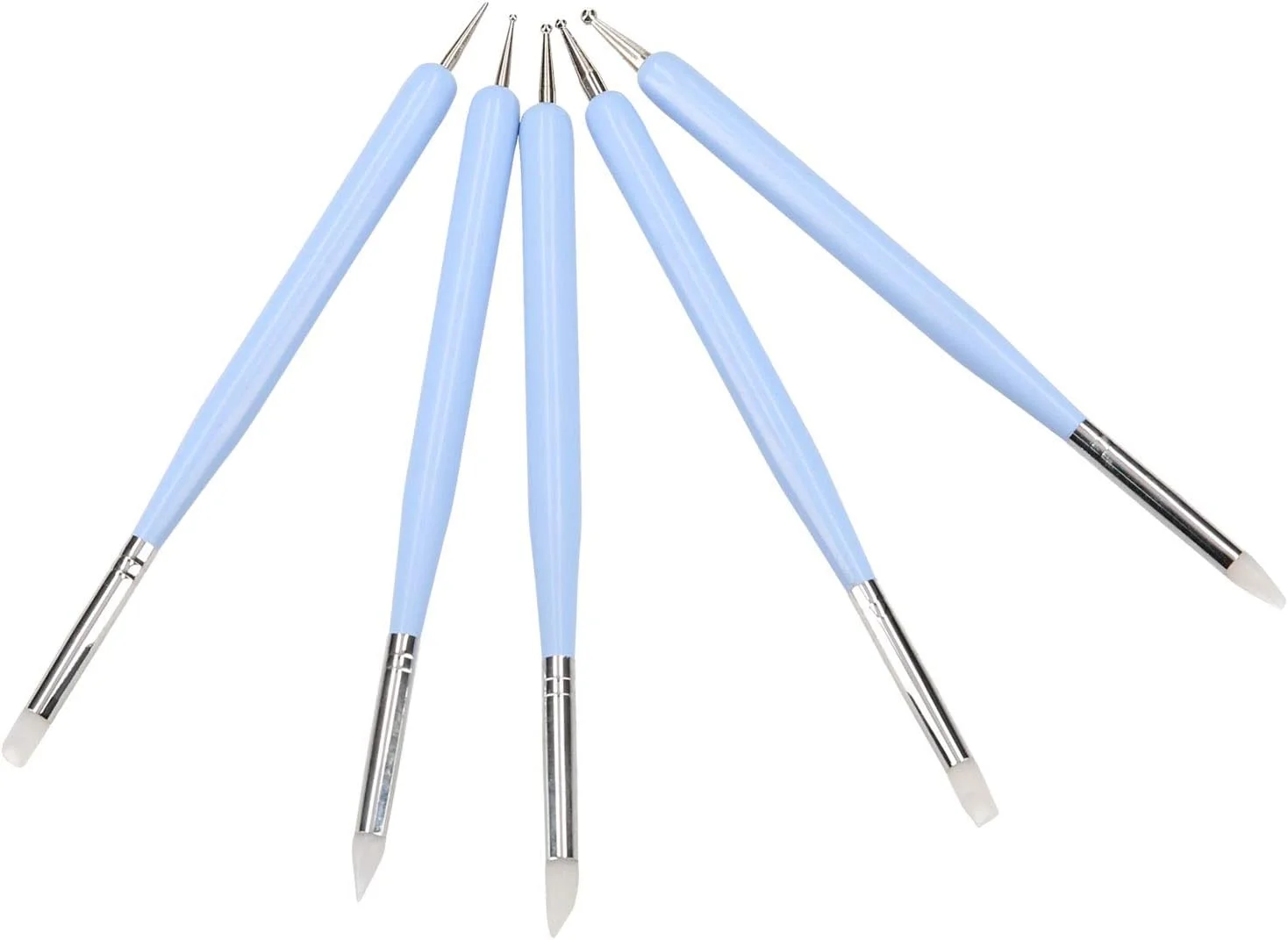 ست ۵ عددی قلم طراحی ناخن سیلیکونی دو طرفه برای طراحی سه بعدی ناخن، بنفش مایل به آبی، ابزار همه کاره DIY ناخن برای مبتدیان و حرفه ای ها