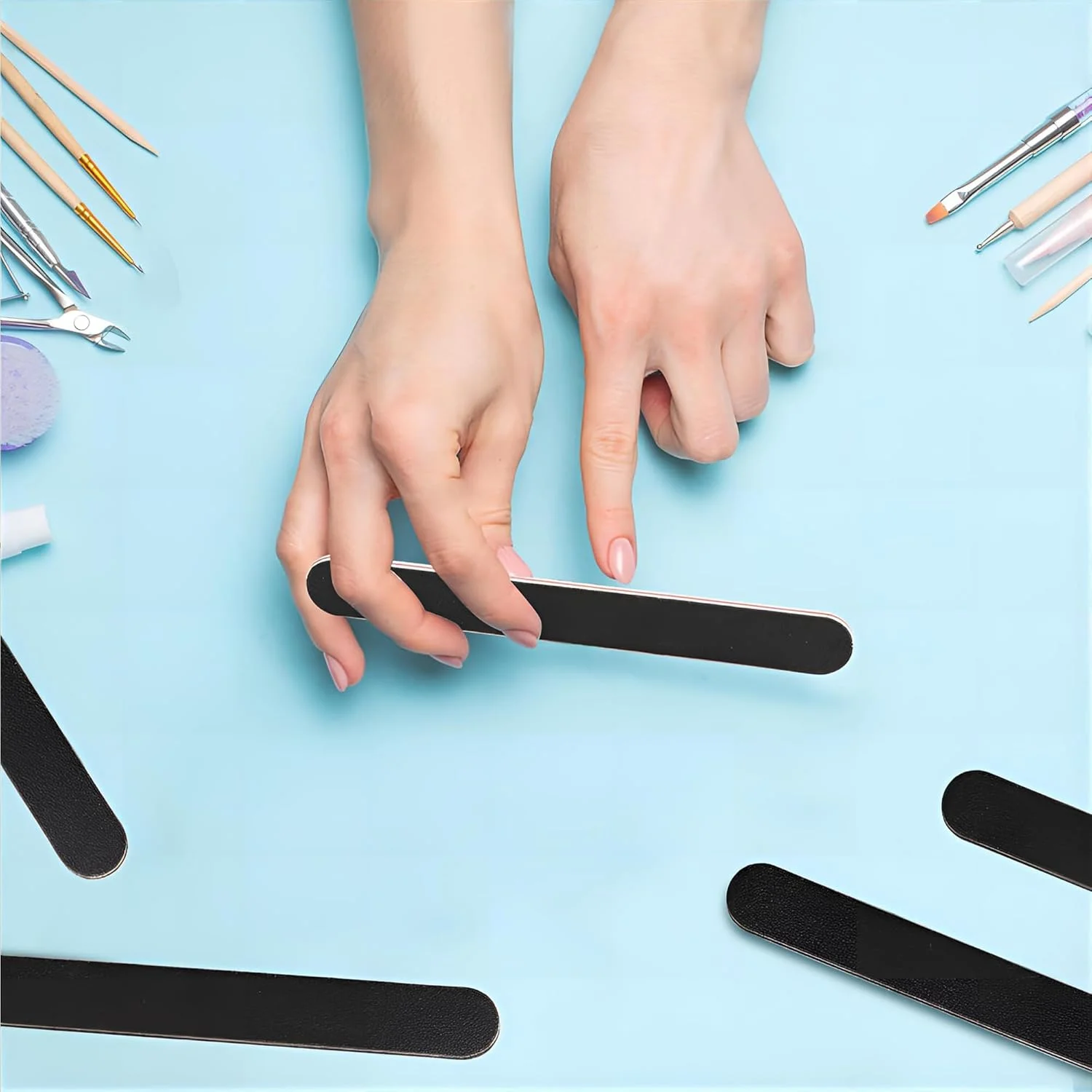 سوهان ناخن ۱۰ عددی حرفه ای دو طرفه درجه زبری ۱۰۰/۱۸۰، ابزار مانیکور و پدیکور مشکی و سوهان بافر ناخن