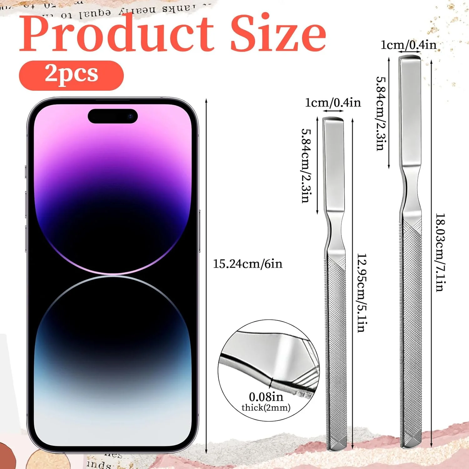 دو عدد سوهان ناخن پا استیل ضد زنگ، سوهان ناخن چهار طرفه برای ناخن های ضخیم، 2 سایز سوهان فلزی ناخن انگشت، سوهان ناخن بادوام و بلند برای مردان و زنان، ابزار حرفه ای مانیکور و پدیکور