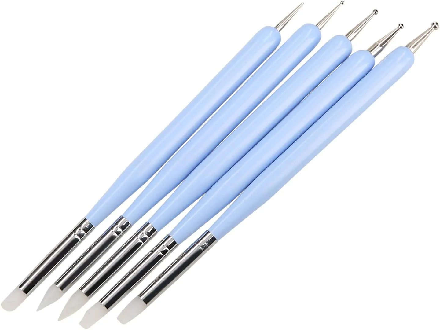 ست ۵ عددی قلم طراحی ناخن سیلیکونی دو طرفه برای طراحی سه بعدی ناخن، بنفش مایل به آبی، ابزار همه کاره DIY ناخن برای مبتدیان و حرفه ای ها