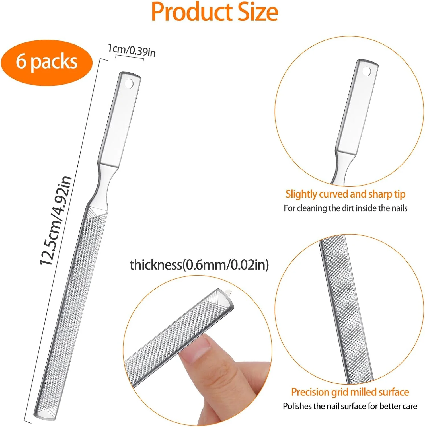 سوهان ناخن پا حرفه ای استیل ضد زنگ بلند 13 سانتی متر / 5.1 اینچ برای ناخن های ضخیم، سوهان ناخن دو طرفه، سوهان ناخن پا، سوهان ناخن برای مردان و زنان، بسته 6 عددی