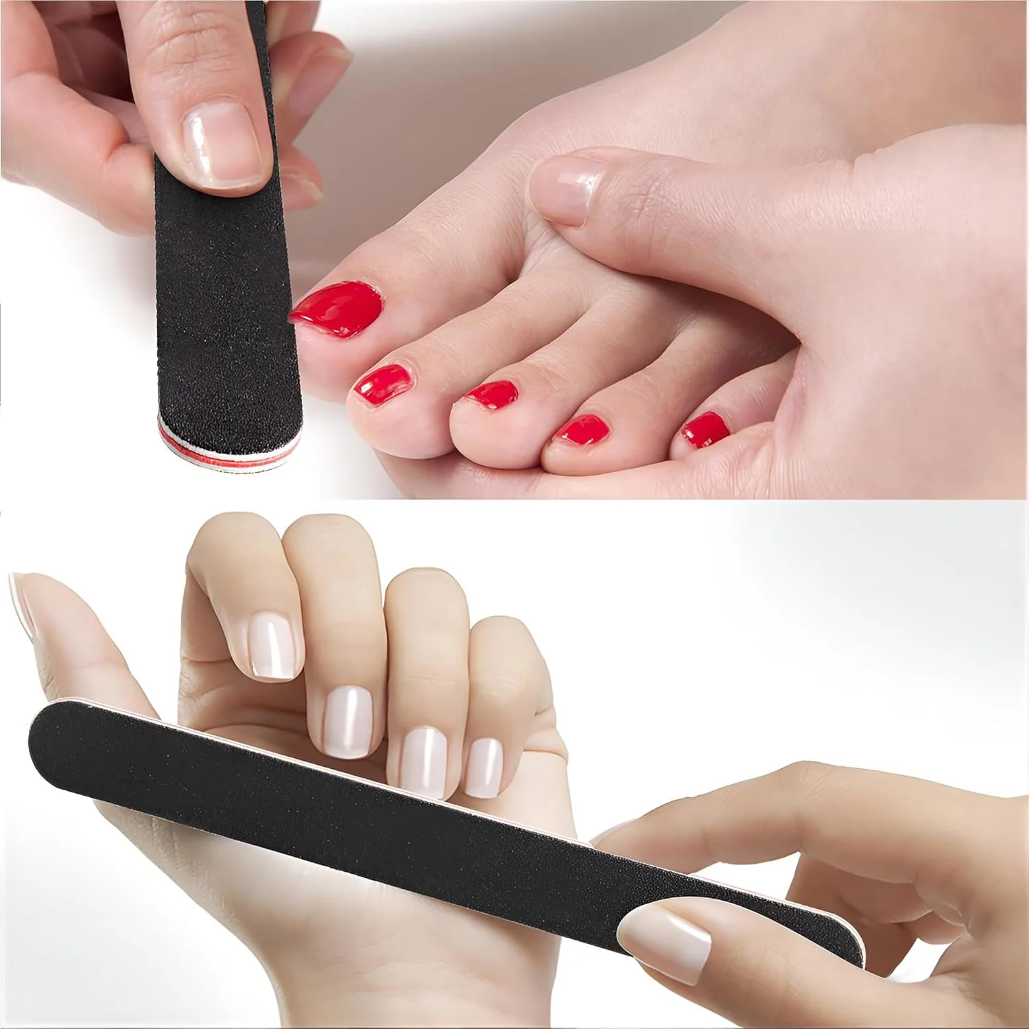 سوهان ناخن ۱۰ عددی حرفه ای دو طرفه درجه زبری ۱۰۰/۱۸۰، ابزار مانیکور و پدیکور مشکی و سوهان بافر ناخن