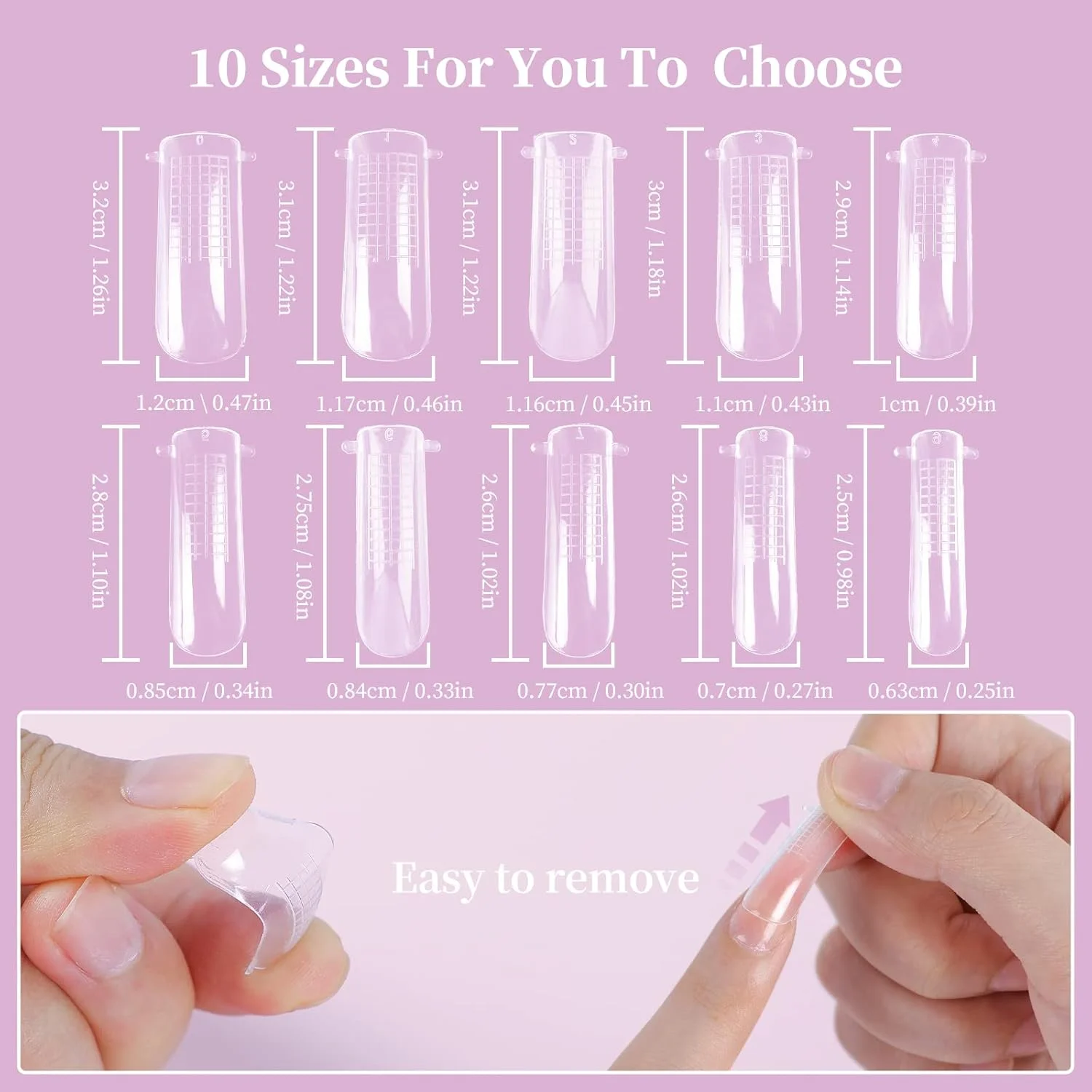 کیت ۱۰۰ عددی تیپ ناخن دوال سیستم شفاف با ۱۰ سایز، برس ژل، گیره و سوهان ناخن دو طرفه برای اکستنشن حرفه ای