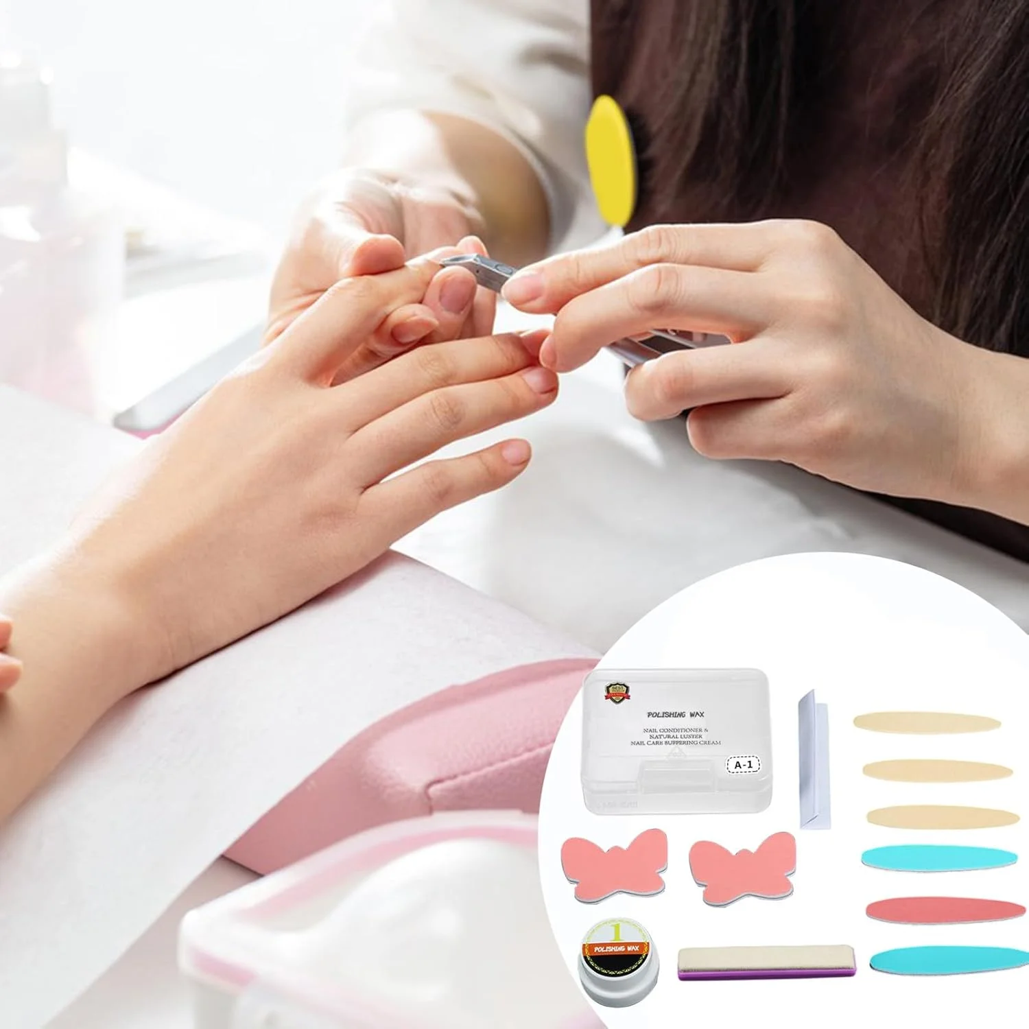 پولیش و بافر ناخن، موم پولیش ناخن و ابزار بافر، لوازم جانبی مانیکور موم ترمیم ناخن برای بانوان، خانم ها، متخصصان، مبتدیان، حمام، استودیو