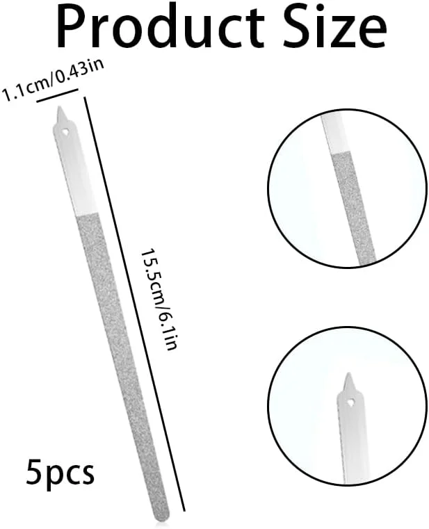 ۵ عدد سوهان ناخن الماسه، ۱۵ سانتی متری فولاد ضد زنگ با نوک تیز، دو طرفه برای مانیکور پدیکور حرفه ای سالن و استفاده خانگی