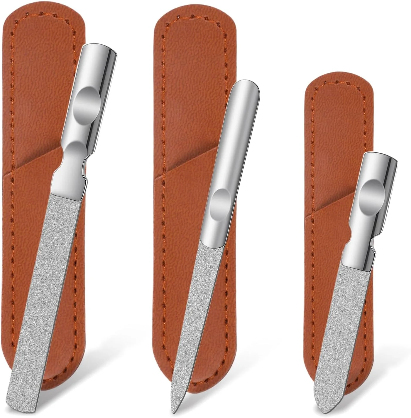 سوهان ناخن استیل ضد زنگ، قابل استفاده مجدد، سوهان ناخن دو طرفه فلزی، ابزار بادوام مسافرتی برای مانیکور و پدیکور با کیف چرمی، مناسب برای آقایان، بانوان، منزل و سالن