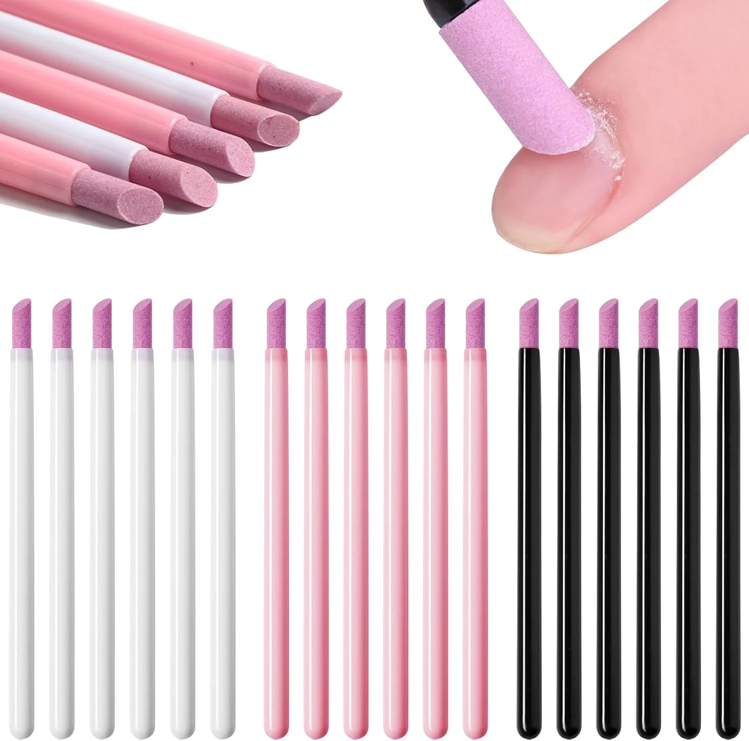 30 عدد چوب سوهان ناخن سنگ پا، چوب سوهان ناخن با دسته پلاستیکی، ابزار مانیکور و پدیکور هنر ناخن برای لایه برداری و ترمیم پوست مرده سالن زیبایی