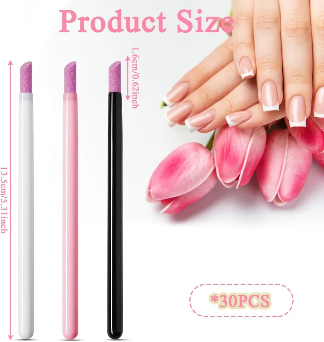 30 عدد چوب سوهان ناخن سنگ پا، چوب سوهان ناخن با دسته پلاستیکی، ابزار مانیکور و پدیکور هنر ناخن برای لایه برداری و ترمیم پوست مرده سالن زیبایی