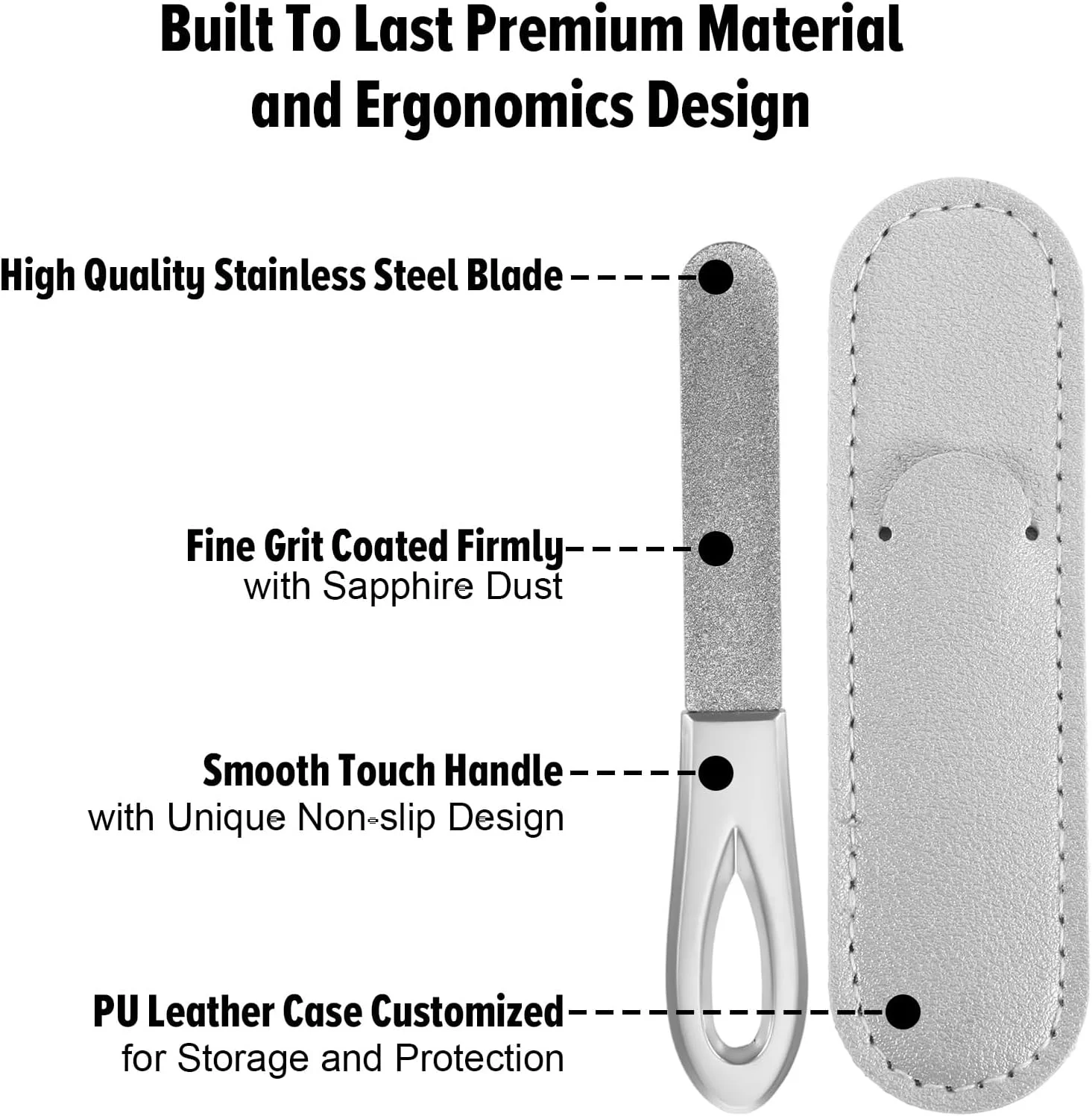 ست دو عددی سوهان ناخن فلزی با کیف چرمی، سوهان ناخن دو طرفه استیل ضد زنگ با نوک گرد 3.6 اینچی برای ناخن های طبیعی و مصنوعی (نقره ای)