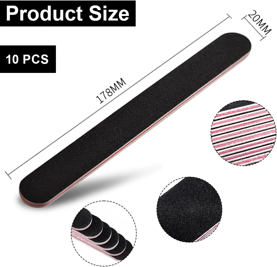 ۱۰ عدد سوهان مانیکور حرفه ای، سمباده دو طرفه با درجه زبری ۱۰۰/۱۸۰ برای فرم دادن به ناخن