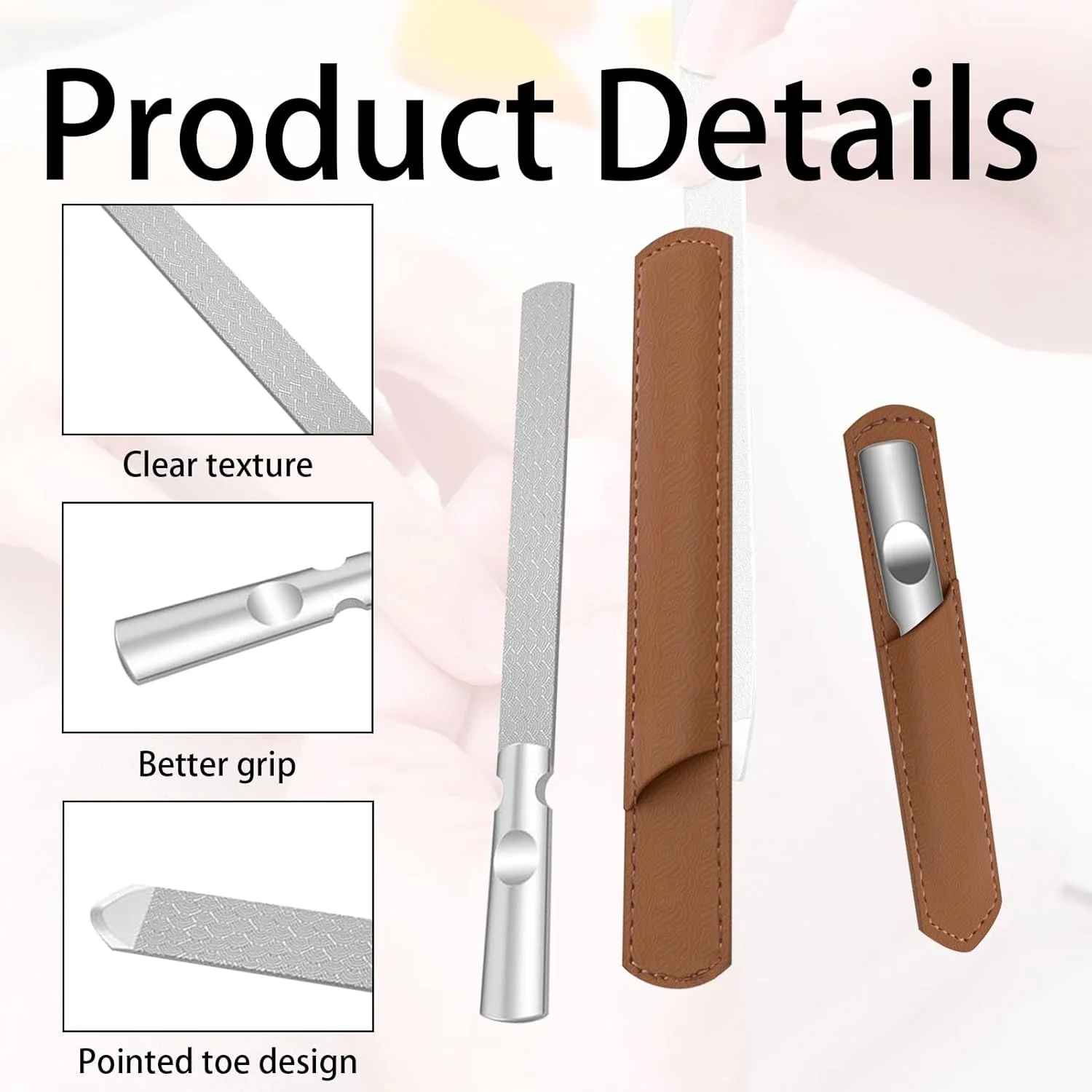 ست دو عددی سوهان ناخن حرفه ای استیل ضد زنگ با کیف چرمی، سوهان ناخن فلزی دو طرفه قابل حمل با دسته ضد لغزش، سوهان ناخن بادوام برای ناخن های طبیعی، مناسب برای استفاده در خانه یا مسافرت