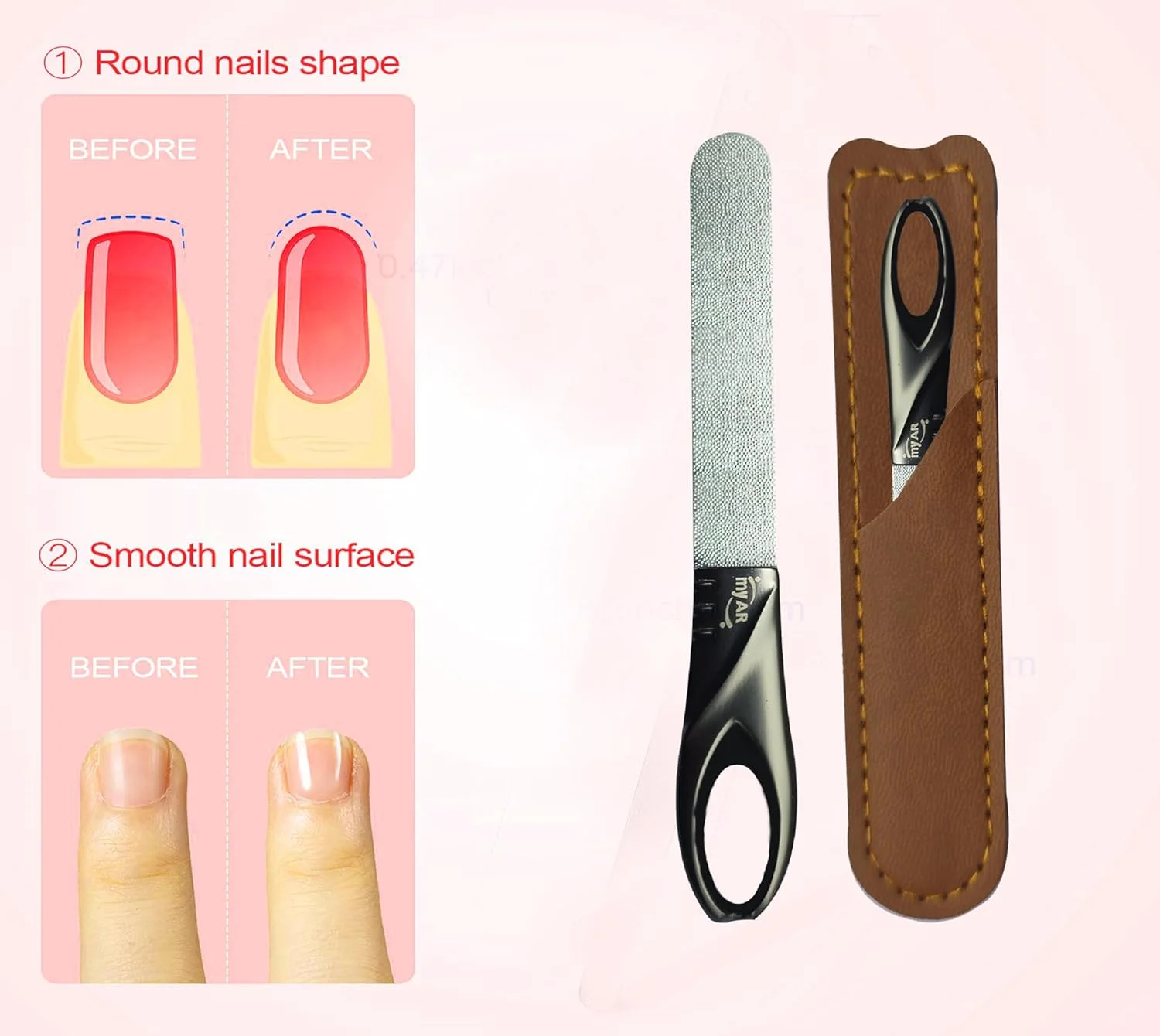 سوهان ناخن فلزی ممتاز یک تکه استیل بسته بندی شده در چرم PU - لوازم جانبی بادوام و قابل استفاده مجدد دو طرفه برای مراقبت از ناخن - دسته ارگونومیک