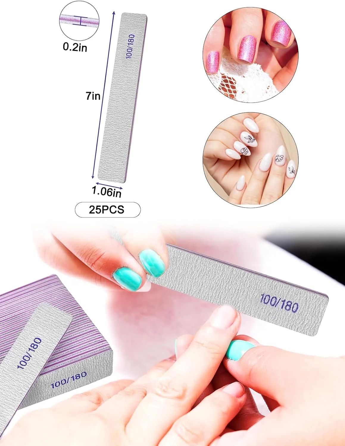 ست سوهان ناخن 9 عددی درجه زبری 100/180 - سمباده های قابل استفاده مجدد برای ابزار مانیکور ناخن های اکریلیک طبیعی