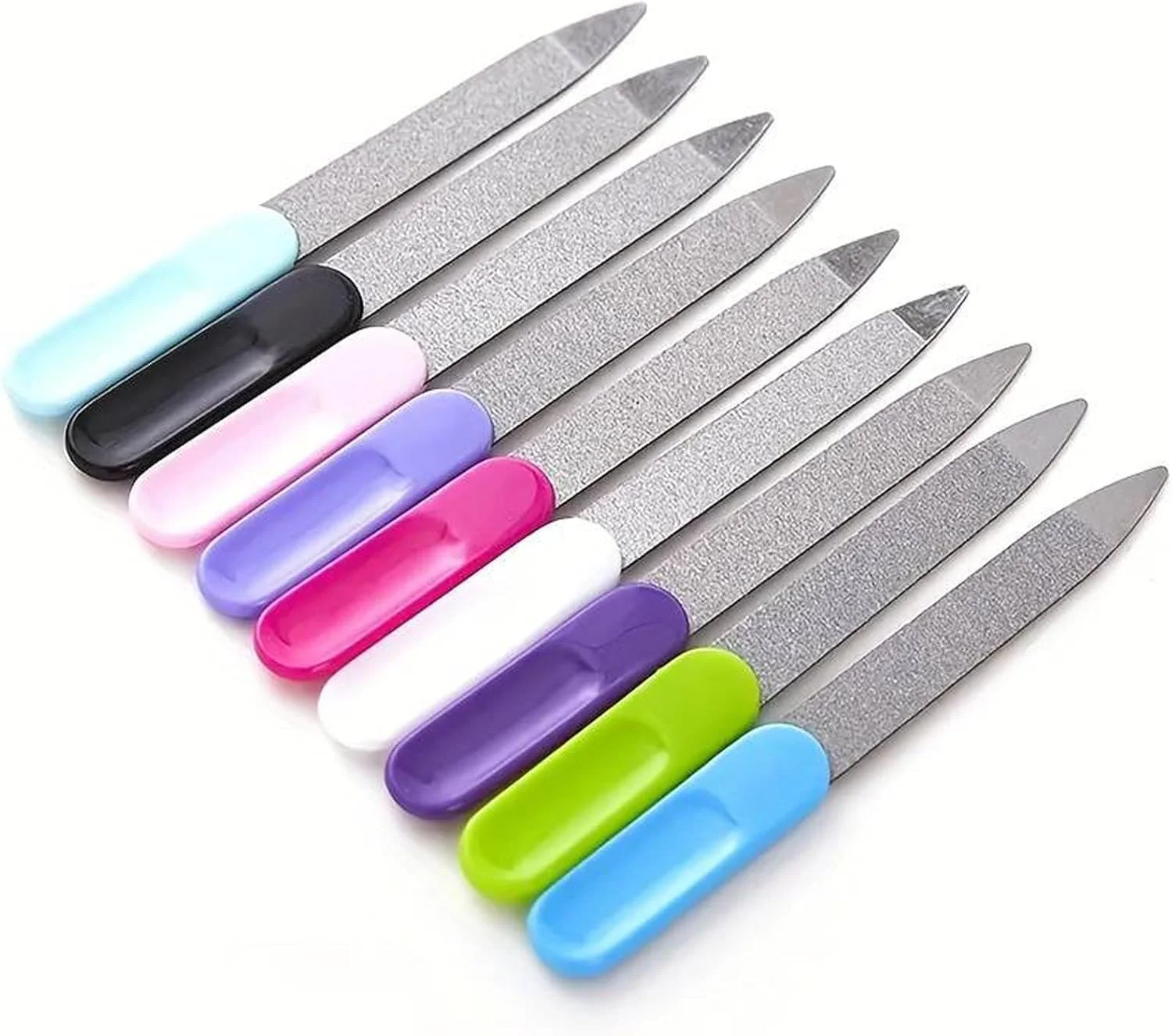 ست سوهان ناخن فلزی 12 عددی استیل ضد زنگ برای ناخن های طبیعی با نوک تیز و دسته ضد لغزش برای زنان و مردان