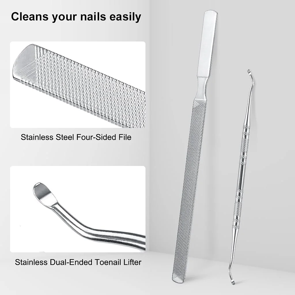 سوهان ناخن پا، سوهان ناخن فولادی بلند و لیفتر ناخن دو طرفه، ابزار مانیکور و پدیکور استیل ضد زنگ با دسته ضد لغزش، ابزار مراقبت از ناخن برای ناخن های ضخیم و فرو رفته، زنان، مردان