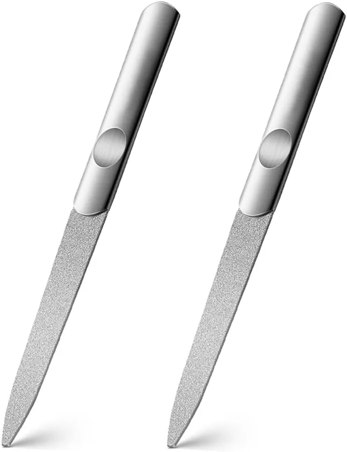 دو عدد سوهان ناخن الماسه استیل ضد زنگ دو طرفه، سوهان ناخن فلزی حرفه ای با دانه بندی درشت و ظریف برای استفاده در سالن، منزل، مناسب برای خانم ها، آقایان، مراقبت از ناخن و پا