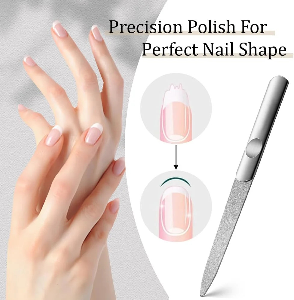 دو عدد سوهان ناخن الماسه استیل ضد زنگ دو طرفه، سوهان ناخن فلزی حرفه ای با دانه بندی درشت و ظریف برای استفاده در سالن، منزل، مناسب برای خانم ها، آقایان، مراقبت از ناخن و پا