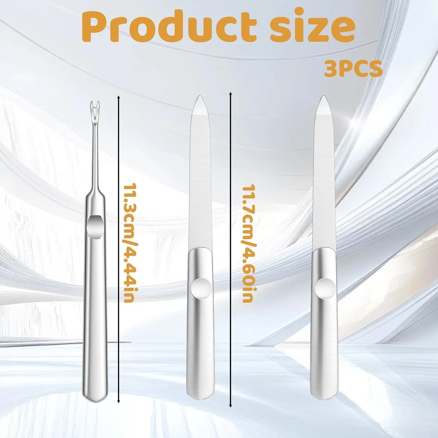 ست ۳ عددی سوهان ناخن فلزی، ۲ عدد سوهان ناخن استیل ضد زنگ و ۱ عدد عقب زننده کوتیکول، دانه بندی یاقوت کبود دو طرفه برای فرم دادن به ژل و ناخن های اکریلیک، مناسب برای استفاده در منزل و سالن، نقره ای