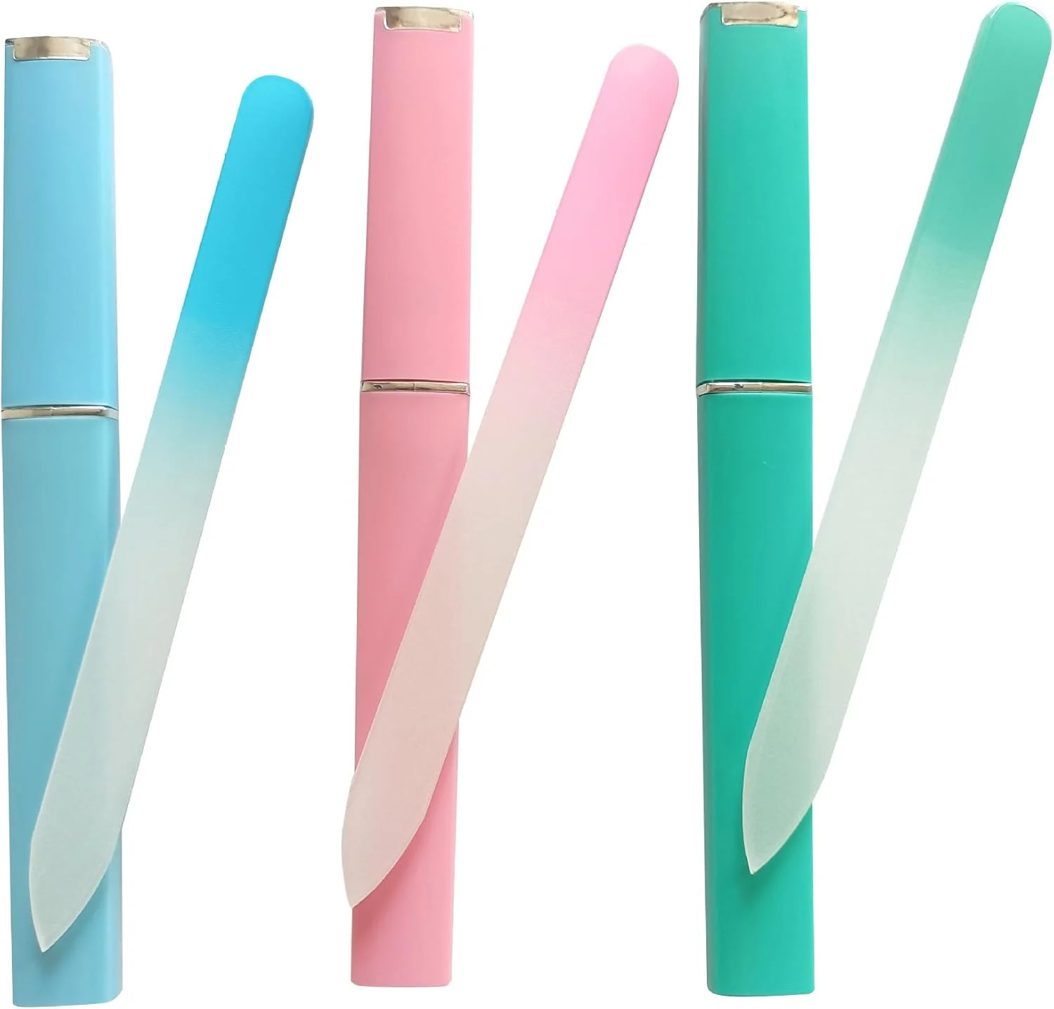 ست سوهان ناخن شیشه ای، 3 رنگ با قاب، سوهان کریستالی دو طرفه برای مراقبت حرفه ای از ناخن