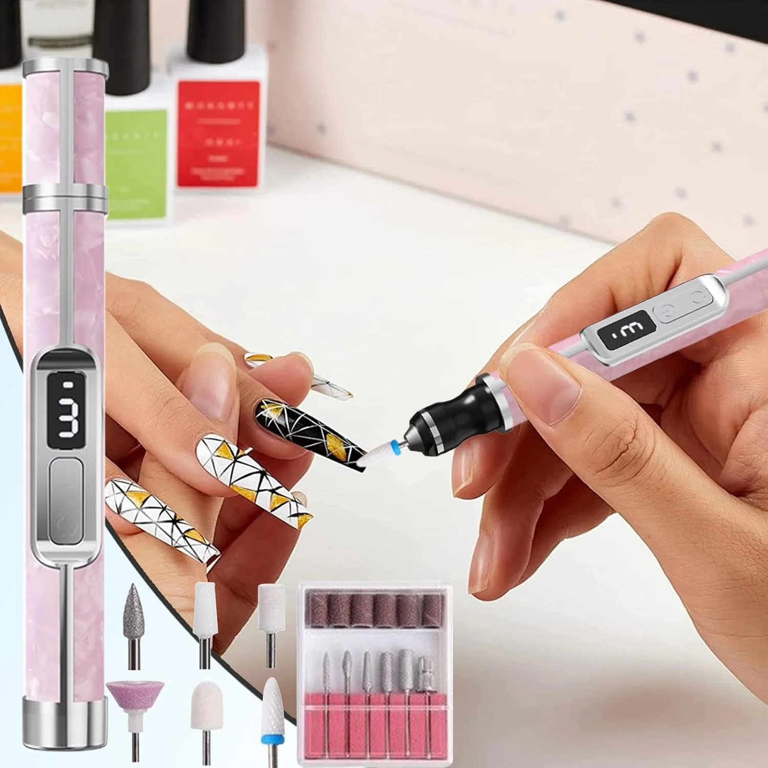 سوهان ناخن برقی | دارای 3 سرعت برای ناخن های ضخیم | سنگ پای برقی قابل شارژ برای استفاده در منزل، سالن، مسافرت، بانوان، دختران، آقایان و افراد مبتدی در فضای باز