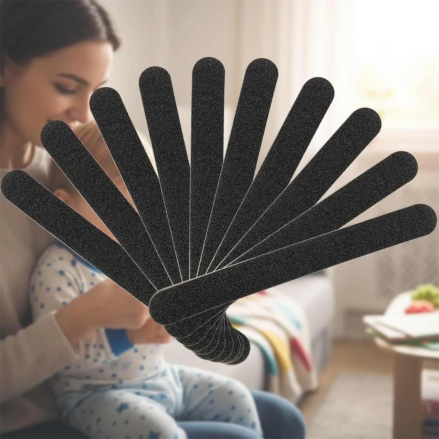 سوهان ناخن 10 عددی حرفه ای دو طرفه درجه زبری 100/180، ابزار مانیکور پدیکور مشکی سمباده ای برای ناخن های اکریلیک طبیعی، سوهان های بافرینگ قابل استفاده مجدد