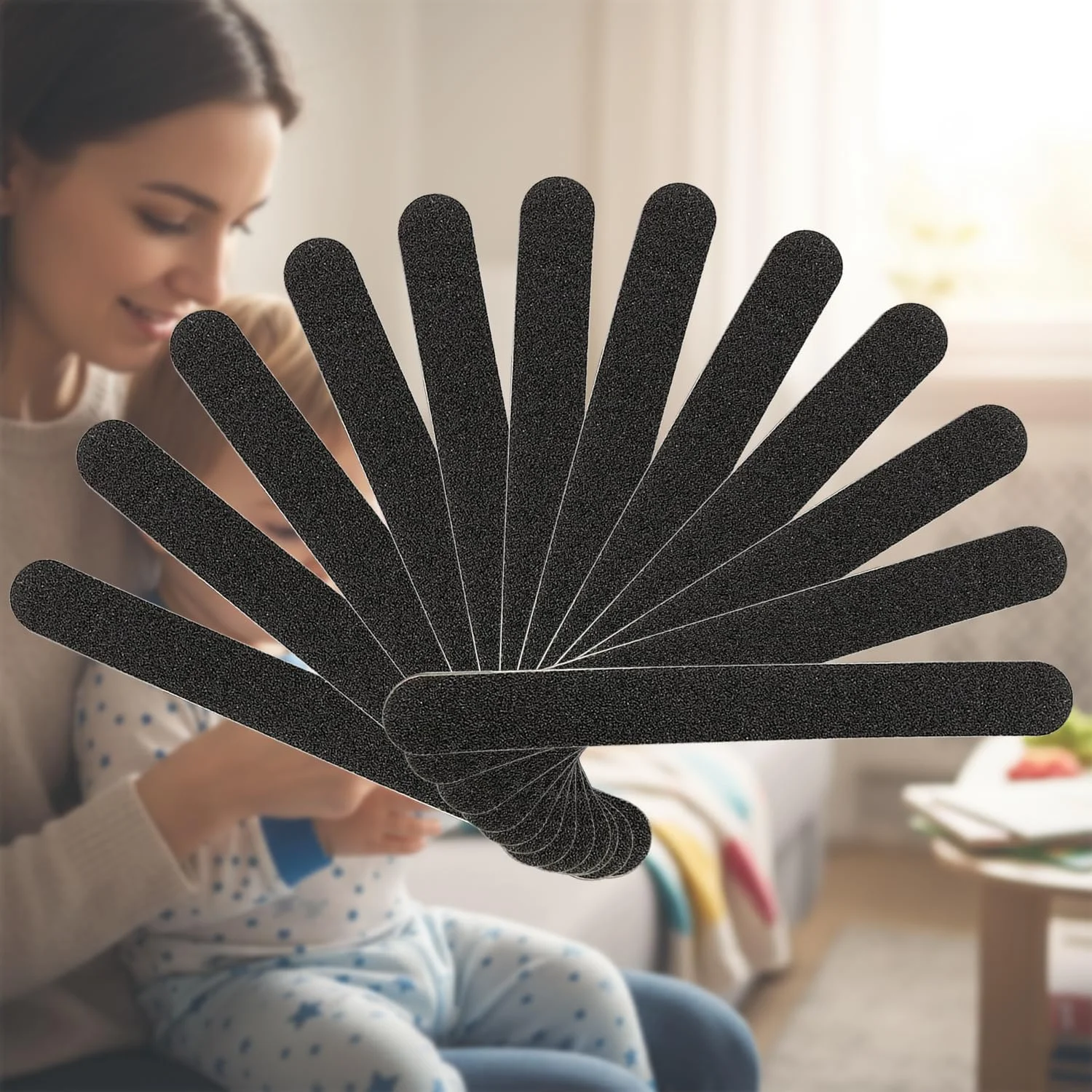 سوهان ناخن 12 عددی حرفه ای دو طرفه درجه زبری 100/180، ابزار مانیکور پدیکور مشکی برای ناخن های اکریلیک طبیعی، سوهان های بافرینگ قابل استفاده مجدد