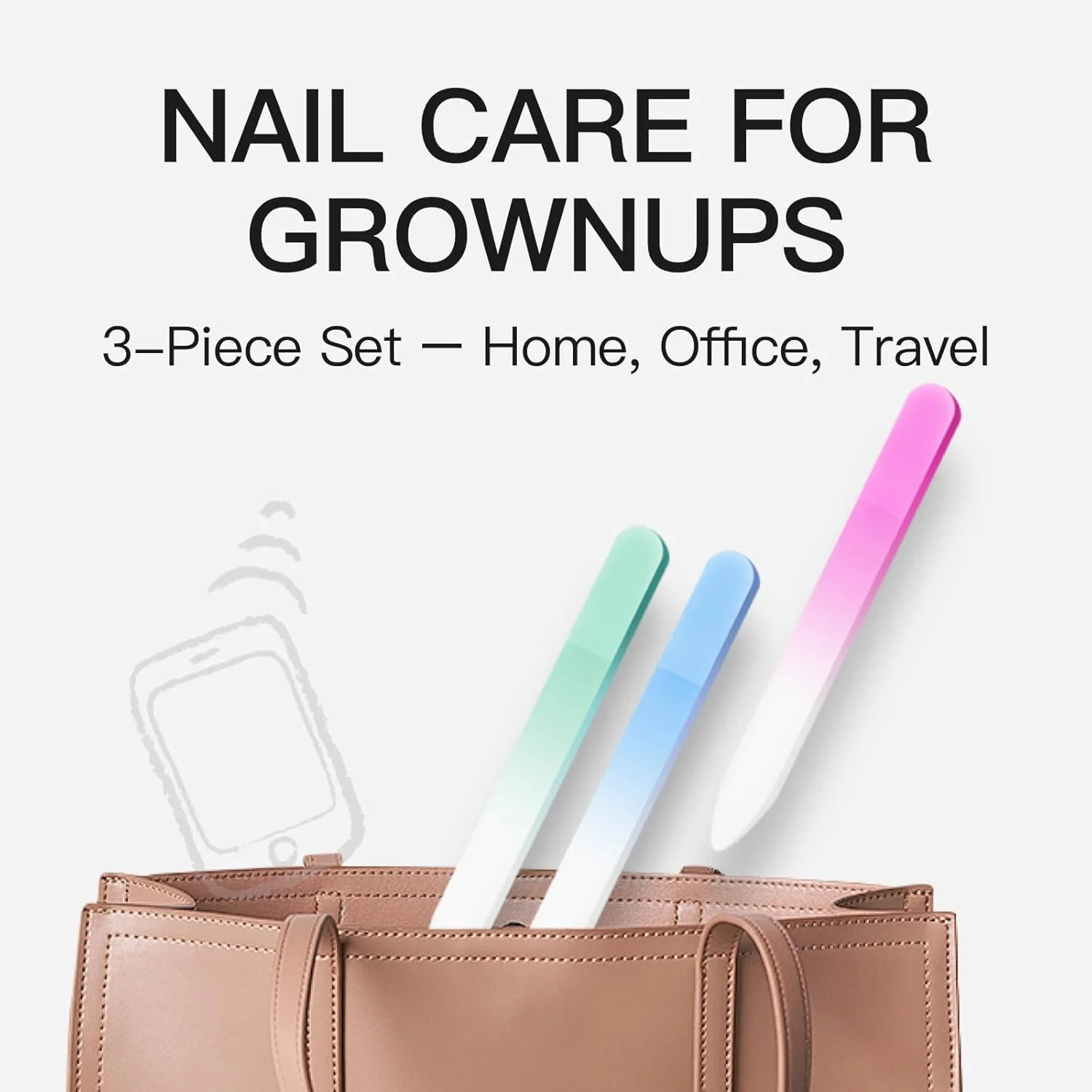 ست ۳ عددی سوهان ناخن شیشه ای Curvlife به همراه футляр، ابزار حرفه ای مانیکور و بافر ناخن برای ناخن های طبیعی، کیت مراقبت ملایم ناخن برای داشتن پایانی صاف، سالم و براق