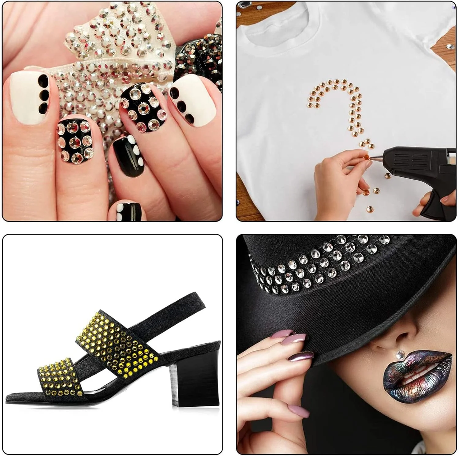 ست اکلیل ناخن با موچین و قلم مخصوص طراحی ناخن، ۹ جعبه نگین تخت و پولک برای تزئین ناخن