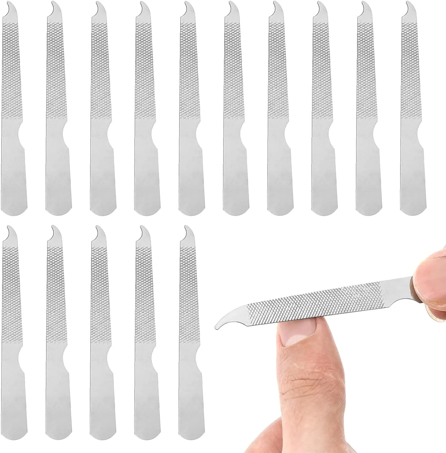 15 عدد سوهان ناخن فلزی، سوهان ناخن استیل ضد زنگ برای ناخن های طبیعی، قابل استفاده مجدد دو طرفه، ابزار مانیکور دسته ارگونومیک نقره ای برای مراقبت از پا و استفاده شخصی برای مردان و زنان