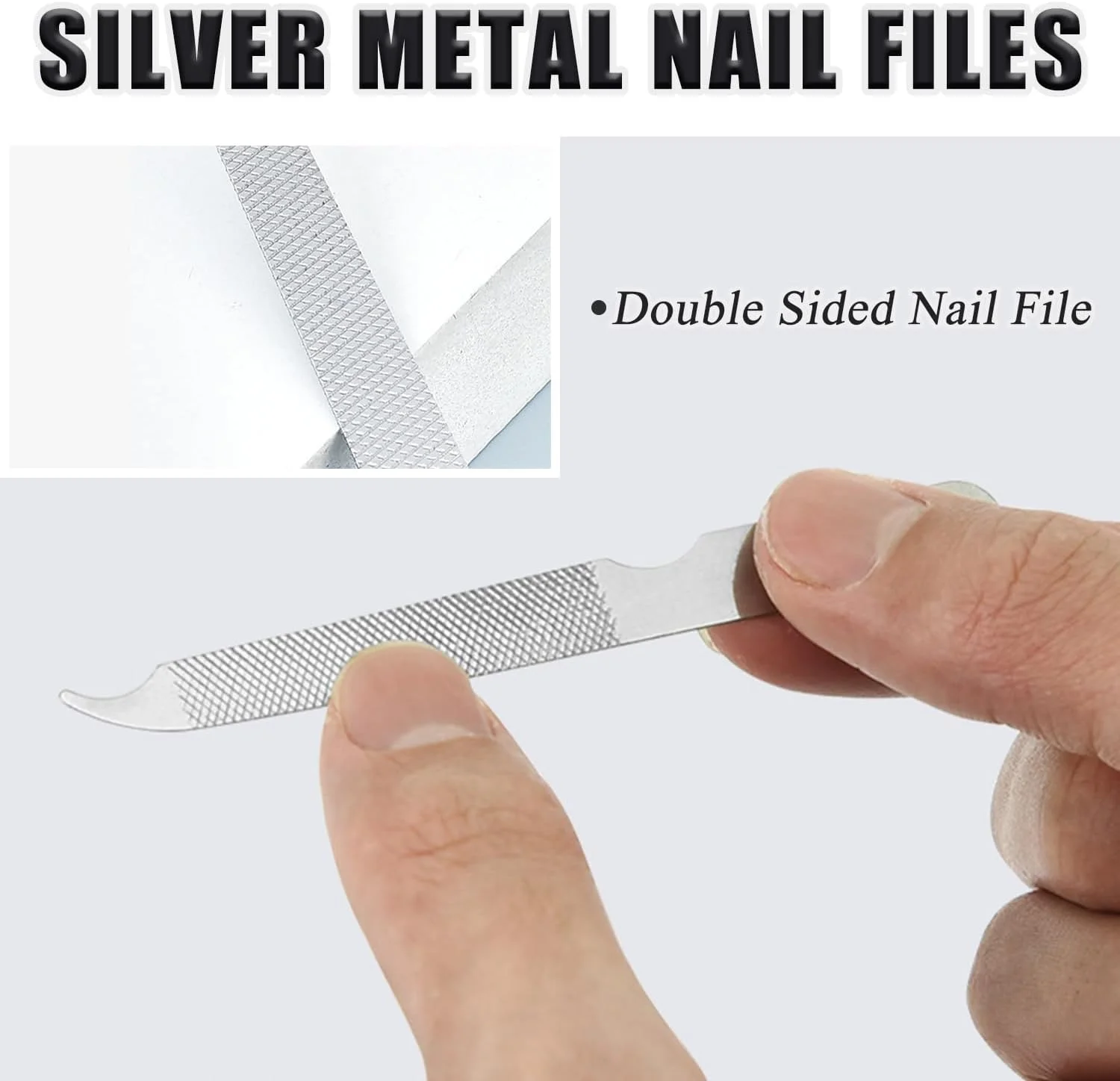 15 عدد سوهان ناخن فلزی، سوهان ناخن استیل ضد زنگ برای ناخن های طبیعی، قابل استفاده مجدد دو طرفه، ابزار مانیکور دسته ارگونومیک نقره ای برای مراقبت از پا و استفاده شخصی برای مردان و زنان